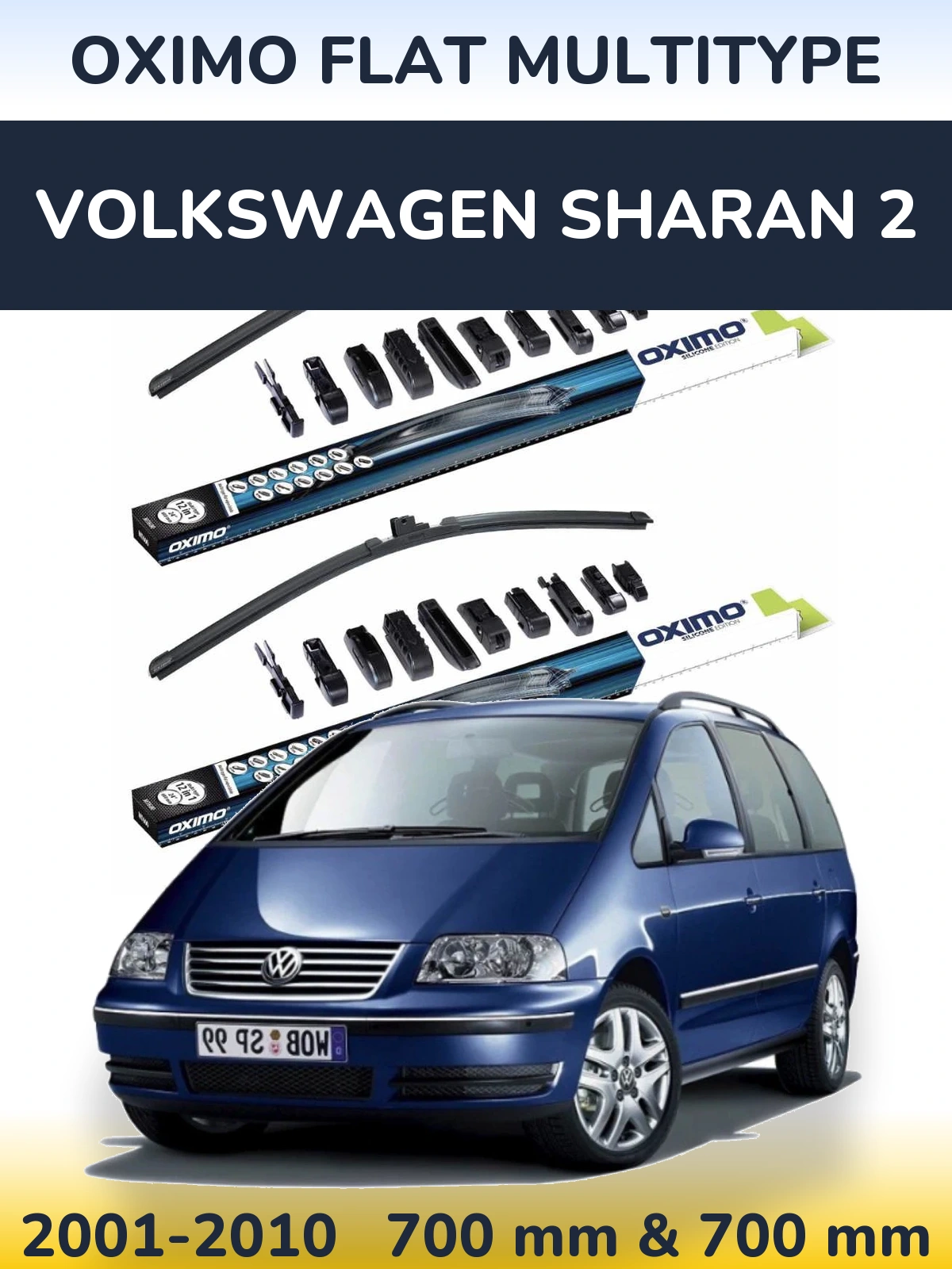 Комплект передних дворников Oximo Flat MultiТипe 700 & 700 мм для Volkswagen Sharan 2 2001-2010