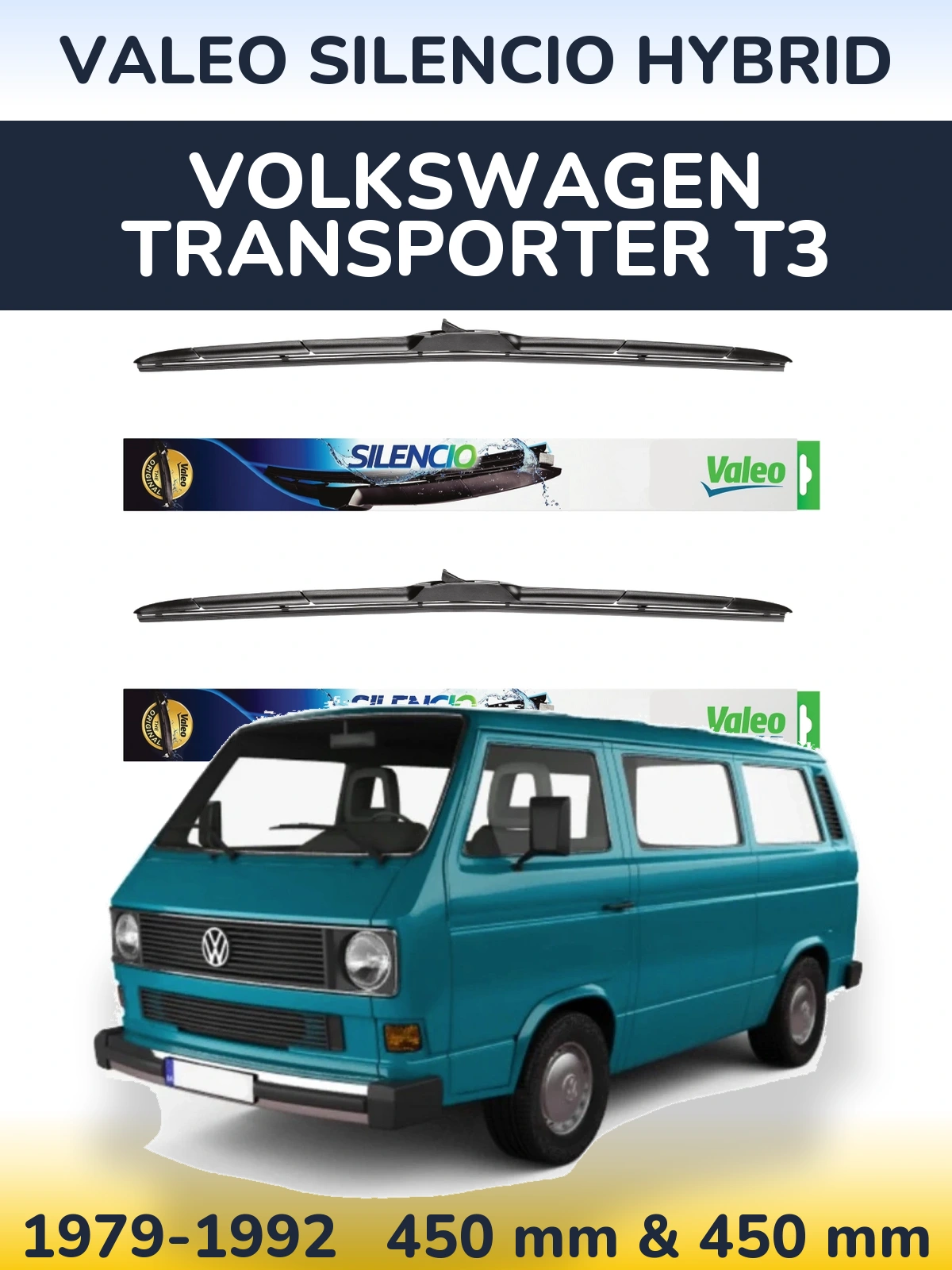 Комплект передніх щіток Valeo Silencio Hybrid 450 & 450 мм для Volkswagen Transporter T3 1979-1992