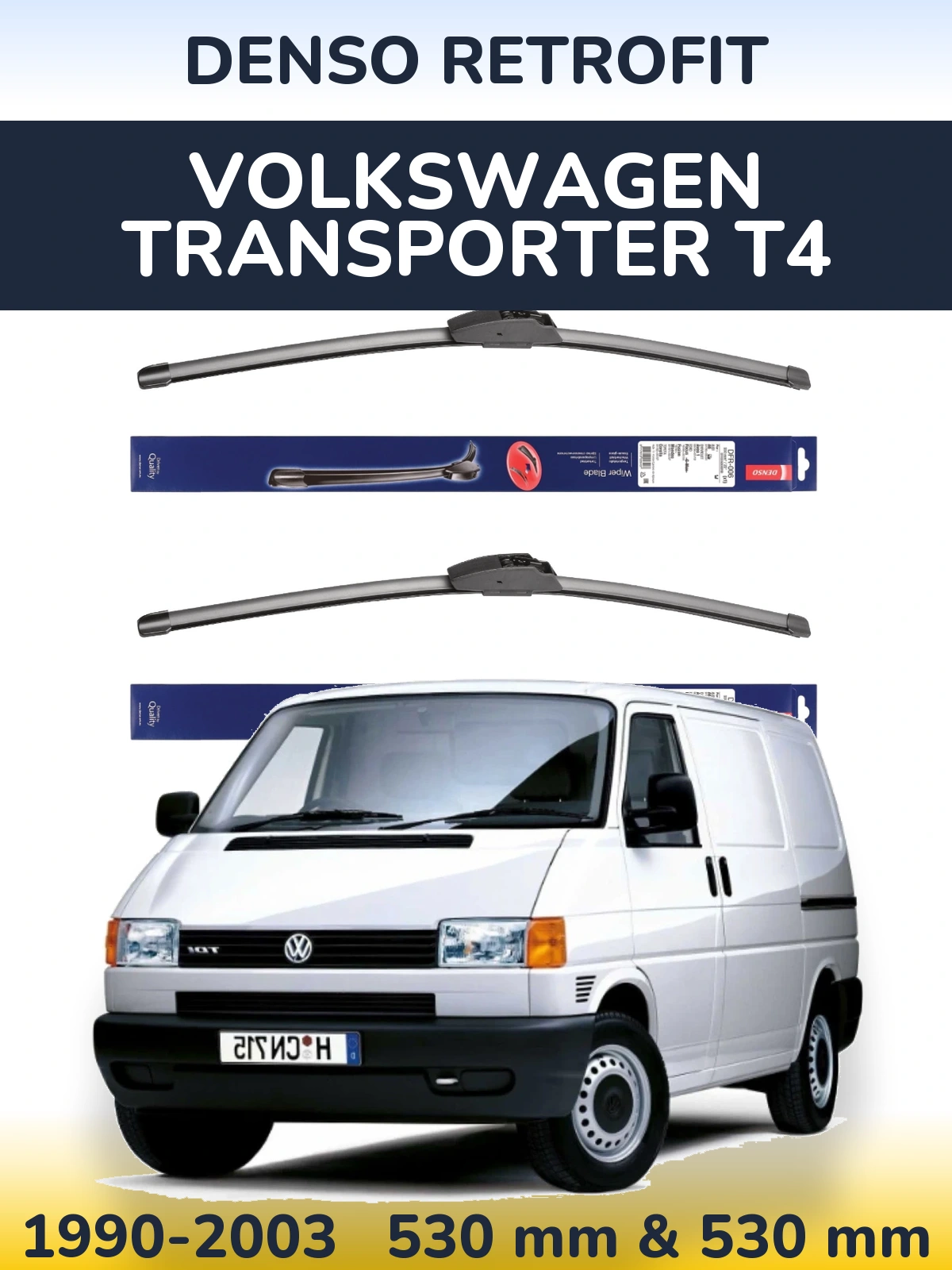 Front wiper blade set Denso Retrofit 530 & 530 mm for Volkswagen Transporter T4 1990-2003