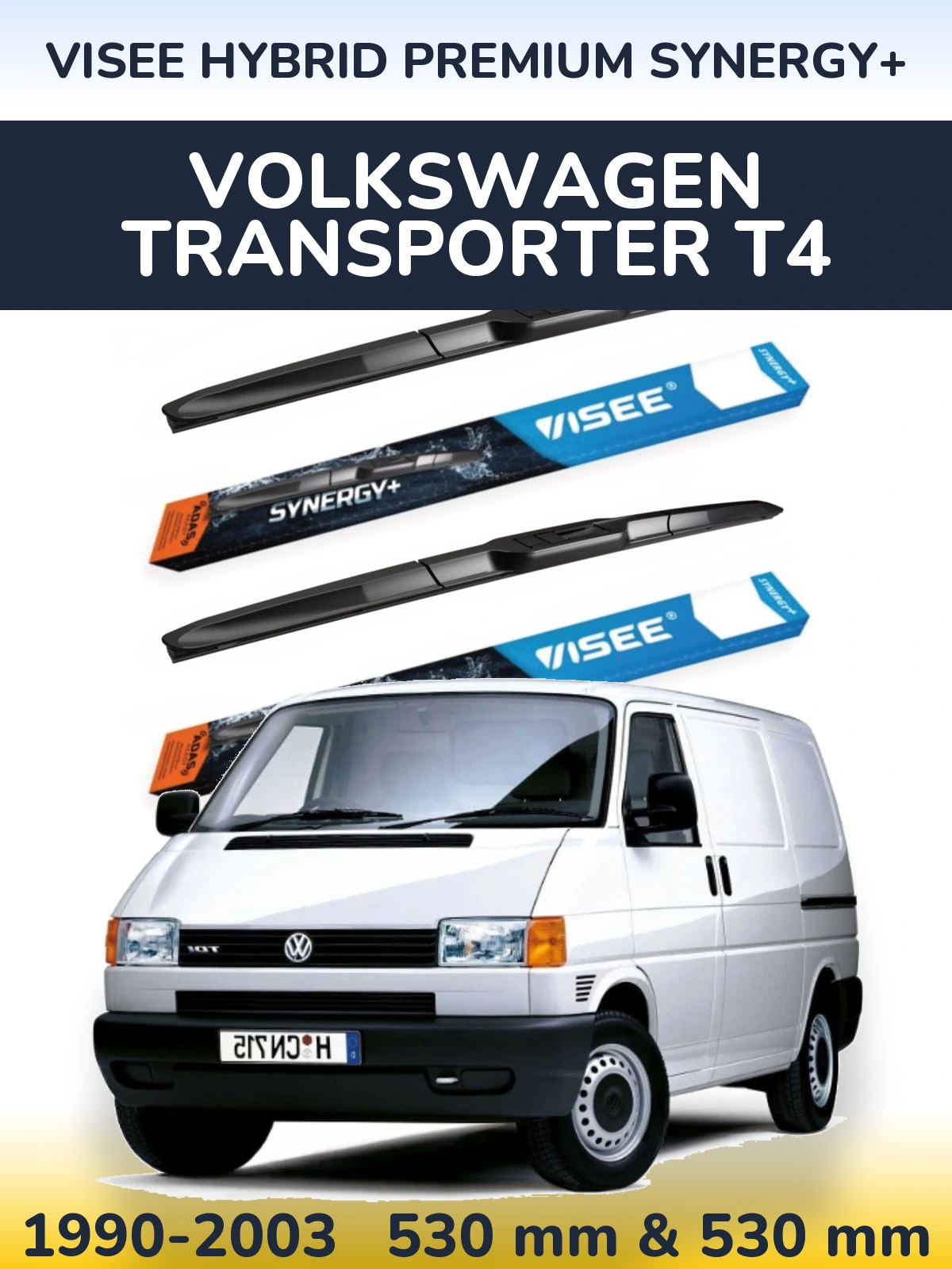 Front wiper blade set VISEE HYBRID PREMIUM SYNERGY+ 530 & 530 mm for Volkswagen Transporter T4 1990-2003