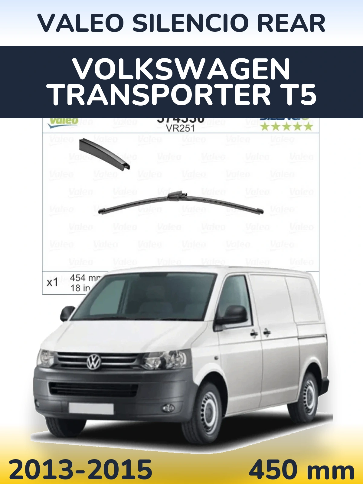 Rear wiper blade Valeo Silencio Rear 454 mm for Volkswagen Transporter T5 2013-2015