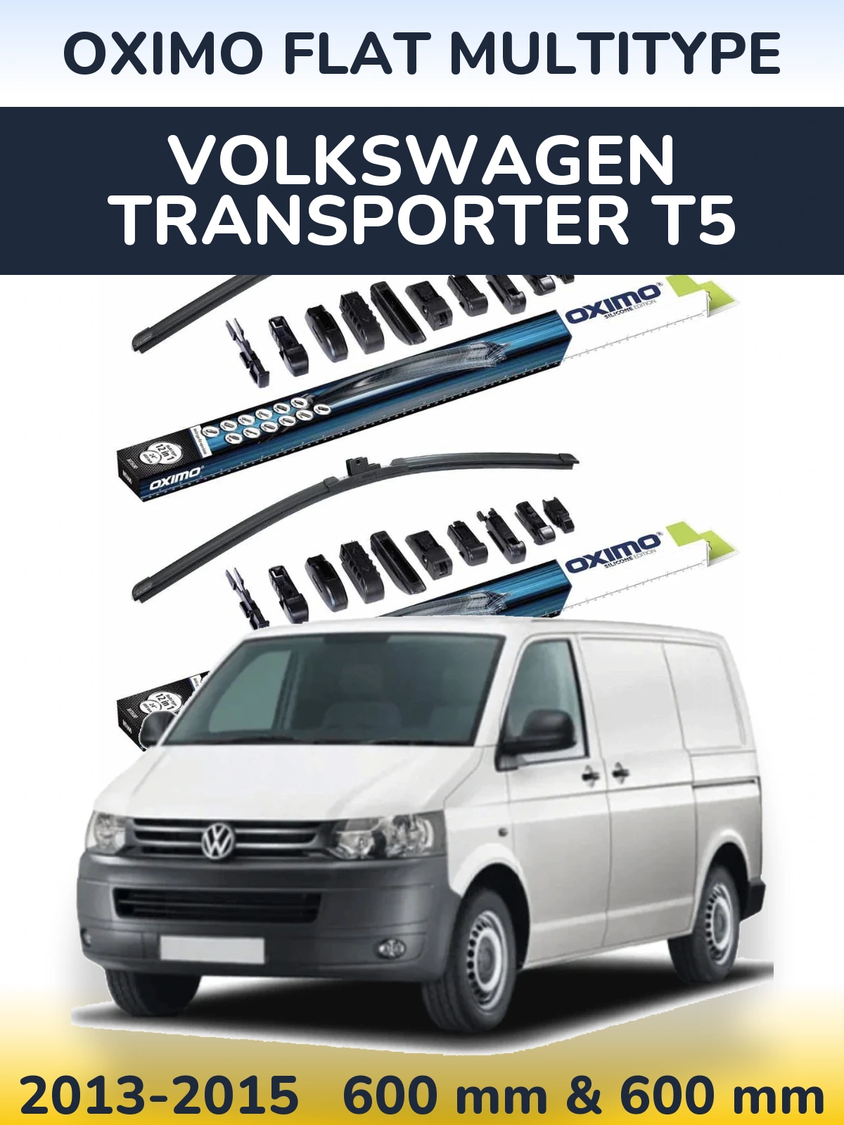 Комплект передних дворников Oximo Flat MultiТипe 600 & 600 мм для Volkswagen Transporter T5 2013-2015