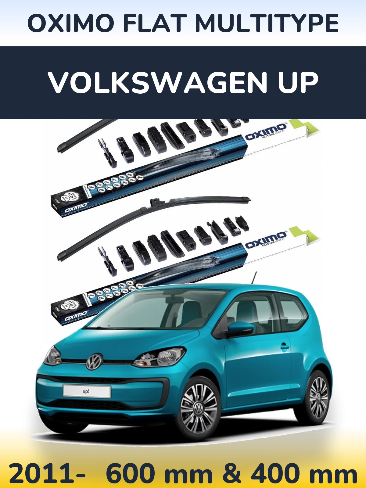 Front wiper blade set Oximo Flat MultiTipoe 600 & 400 mm for Volkswagen Up 2011-2026
