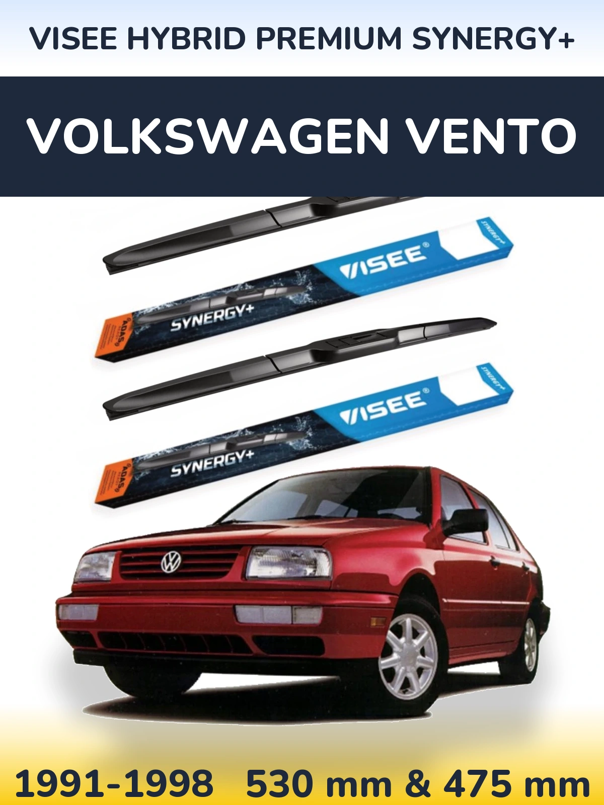 Front wiper blade set VISEE HYBRID PREMIUM SYNERGY+ 530 & 475 mm for Volkswagen Vento 1991-1998
