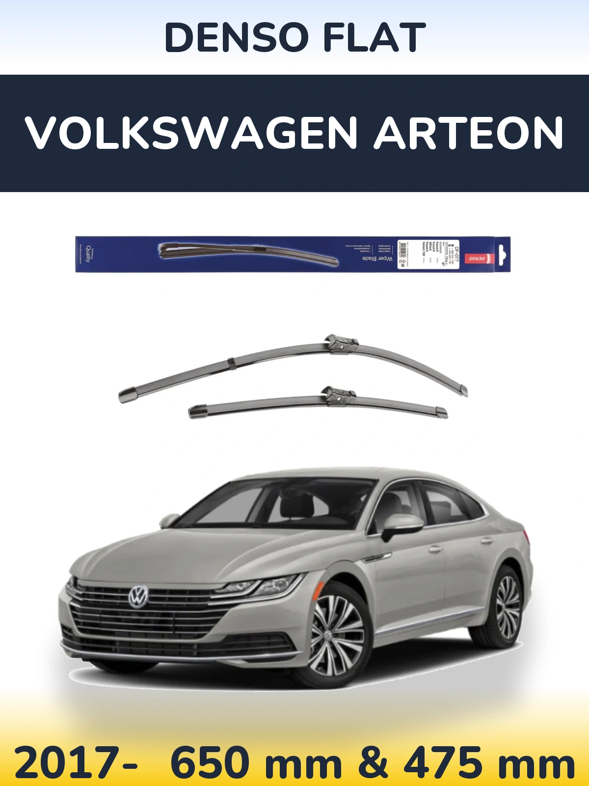 Front wiper blade set Denso Flat 650 & 475 mm for Volkswagen Arteon 2017-2026