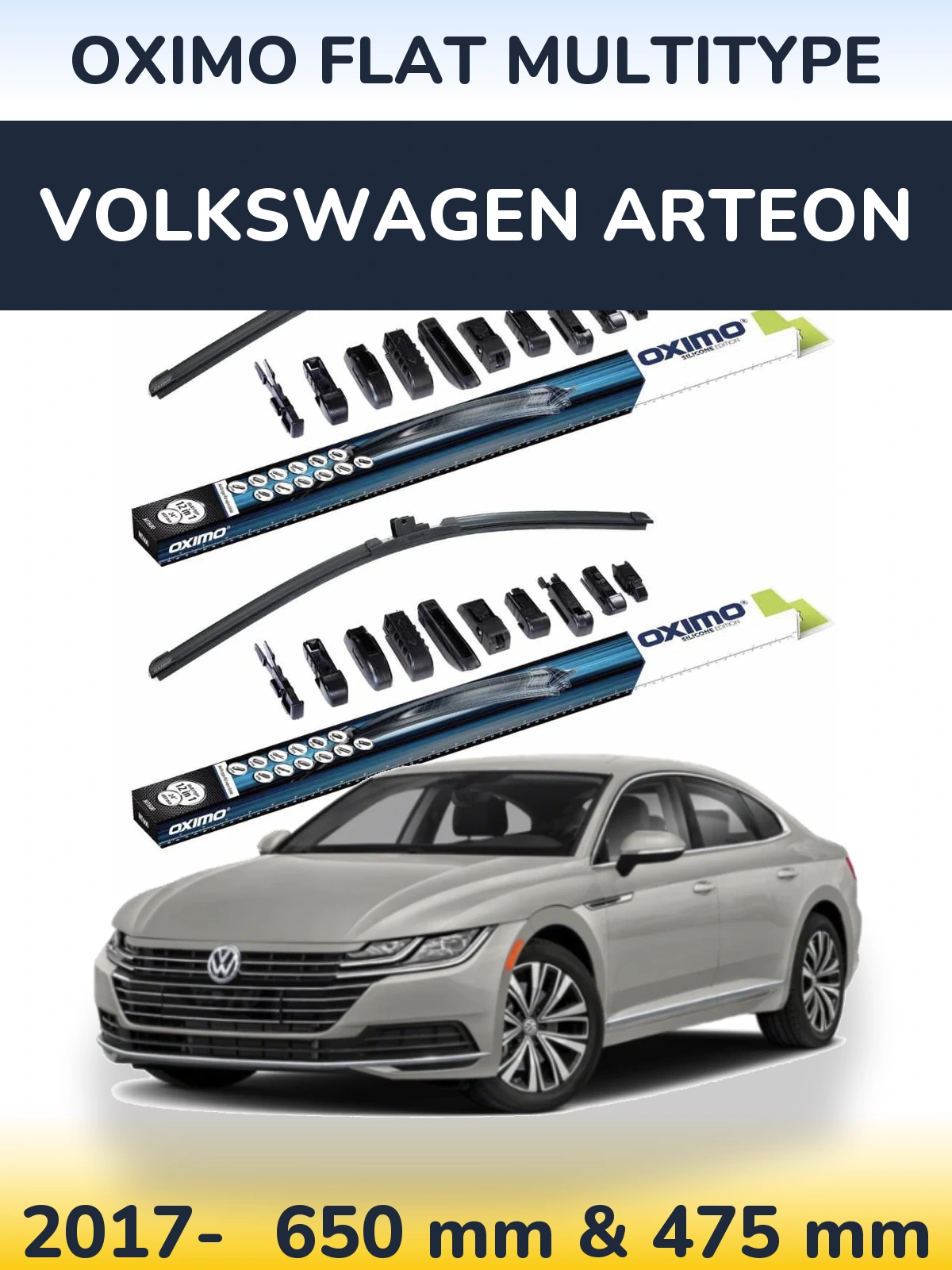 Front wiper blade set Oximo Flat MultiTipoe 650 & 475 mm for Volkswagen Arteon 2017-2026