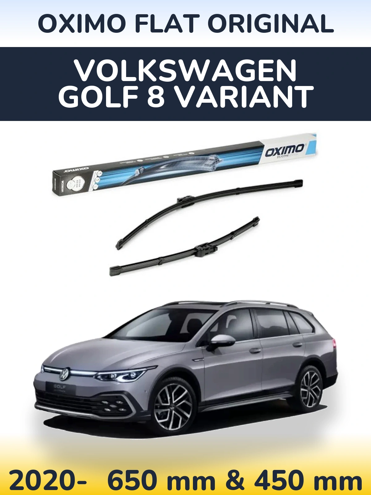 Комплект передніх щіток Oximo Flat Original 650 & 450 мм для Volkswagen Golf 8 Variant 2020-2026