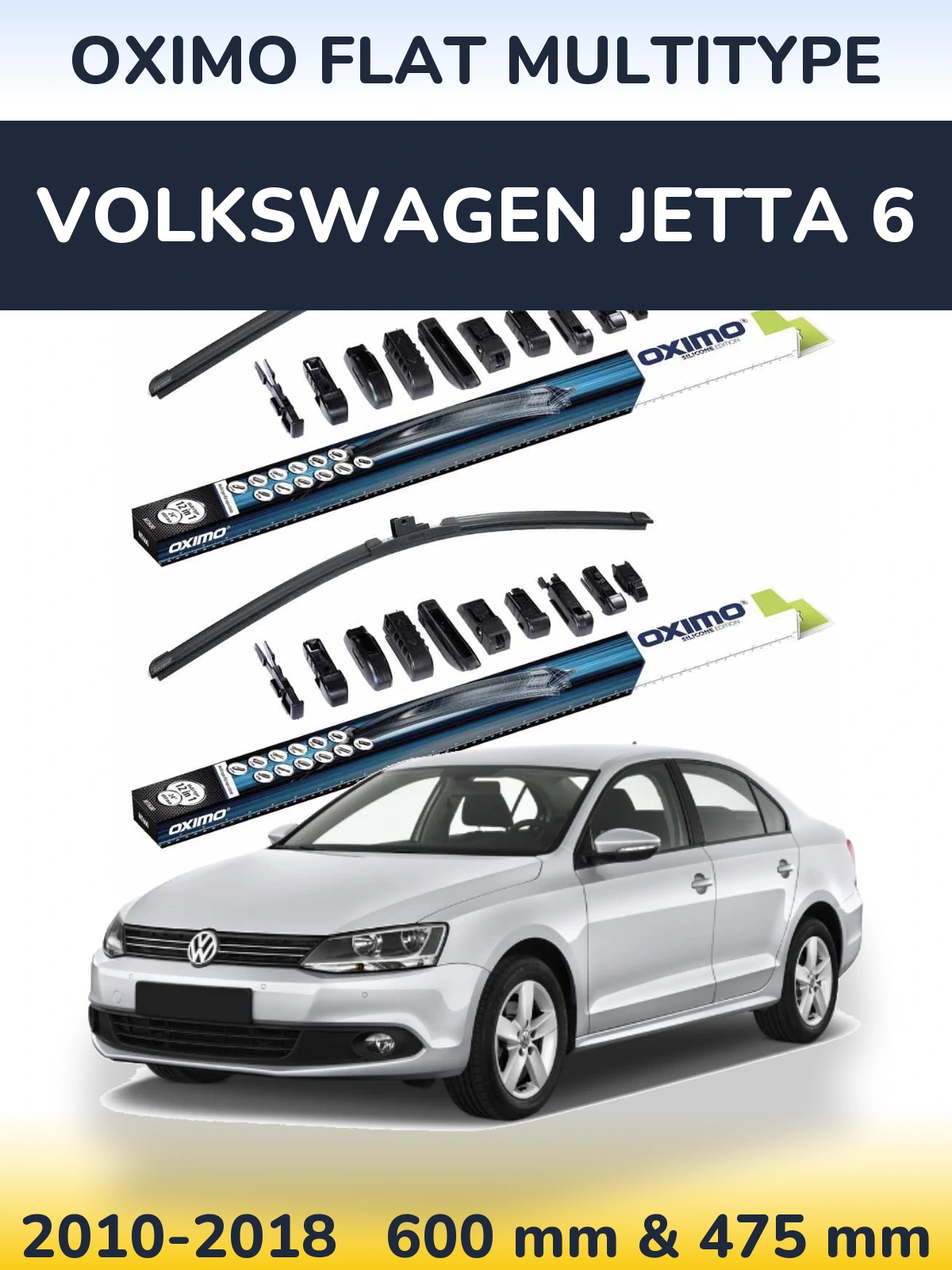 Front wiper blade set Oximo Flat MultiTipoe 600 & 475 mm for Volkswagen Jetta 6 2010-2018