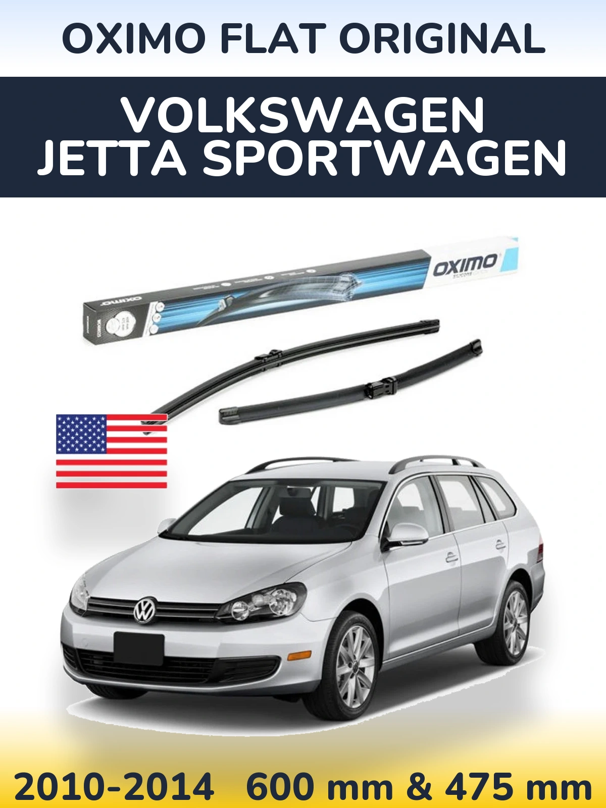 Front wiper blade set Oximo Flat Original 600 & 475 mm for Volkswagen Jetta SportWagen 2010-2014