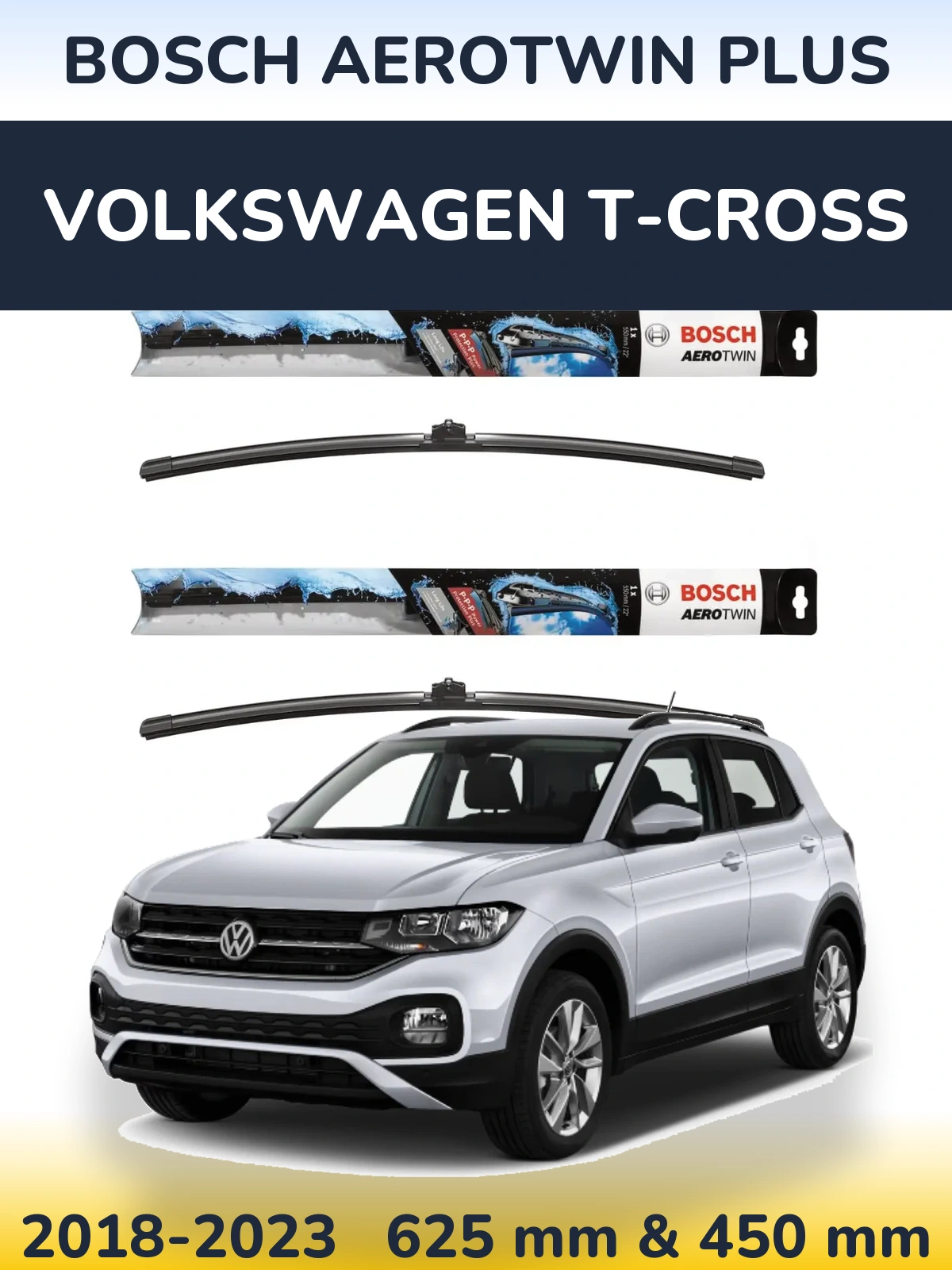 Комплект передніх щіток BOSCH AeroTwin Plus 600 & 450 мм для Volkswagen T-Cross 2018-2023