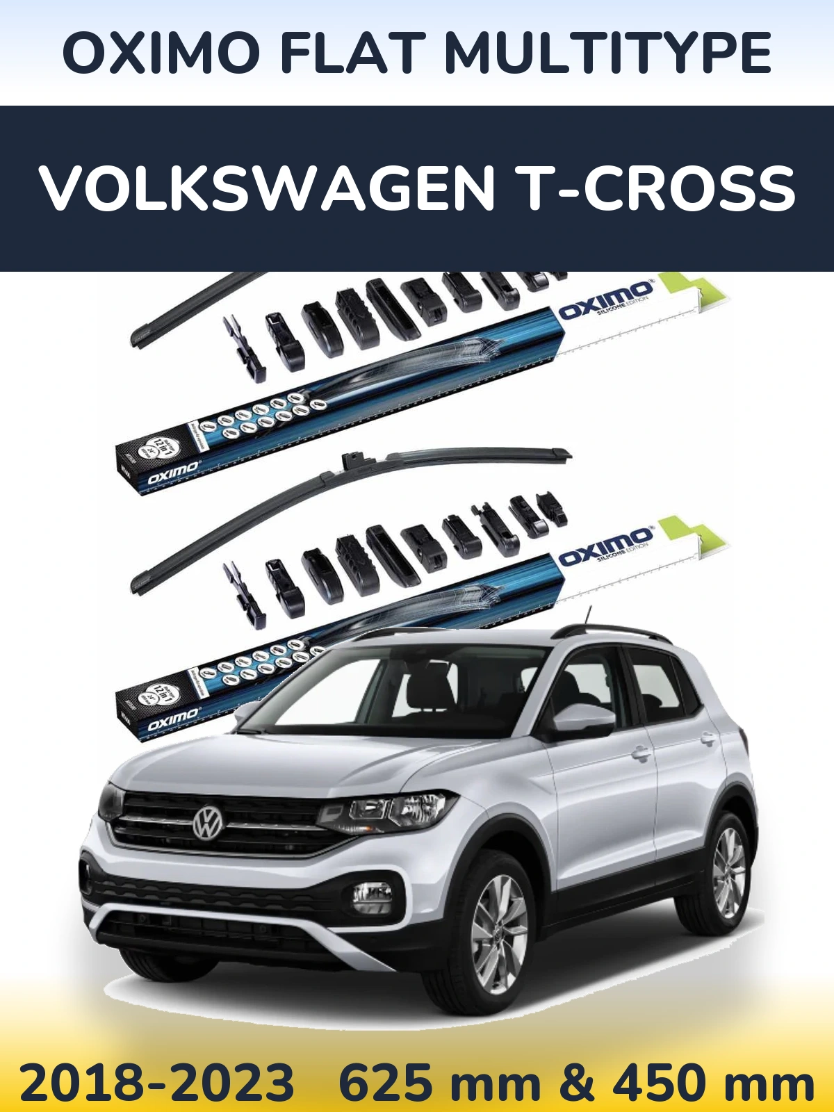 Front wiper blade set Oximo Flat MultiTipoe 600 & 450 mm for Volkswagen T-Cross 2018-2023
