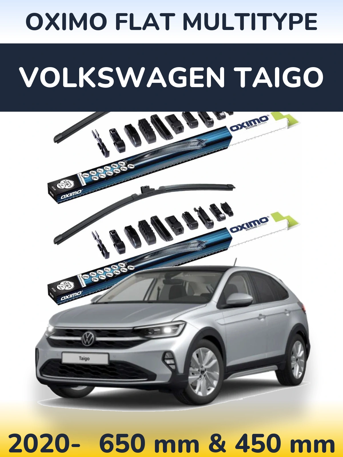 Front wiper blade set Oximo Flat MultiTipoe 650 & 450 mm for Volkswagen Taigo 2020-2026