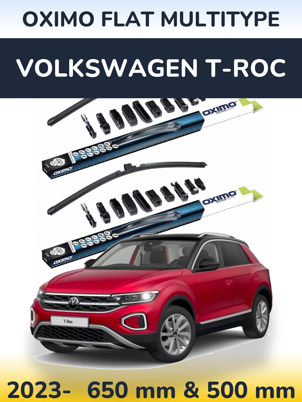 Комплект передних дворников Oximo Flat MultiТипe 650 & 500 мм для Volkswagen T-Roc 2023-2026
