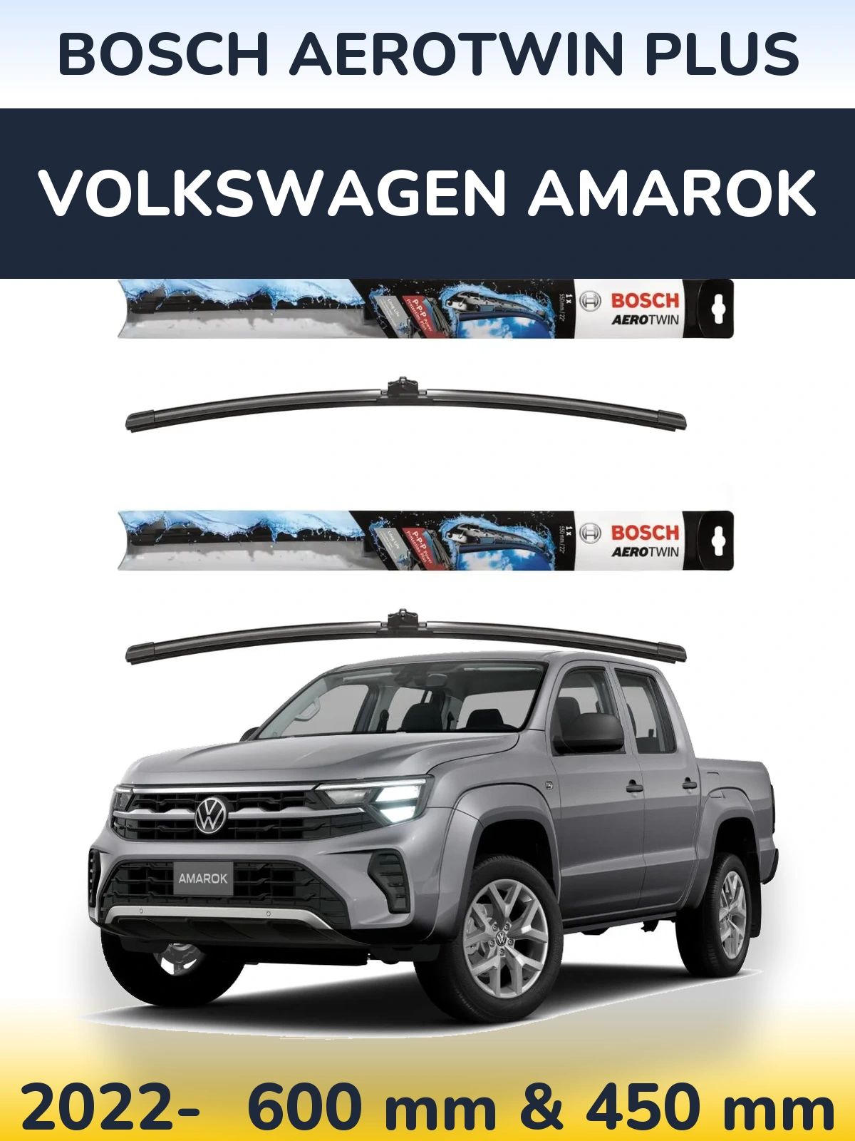 Front wiper blade set BOSCH AeroTwin Plus 600 & 450 mm for Volkswagen Amarok 2022-2026