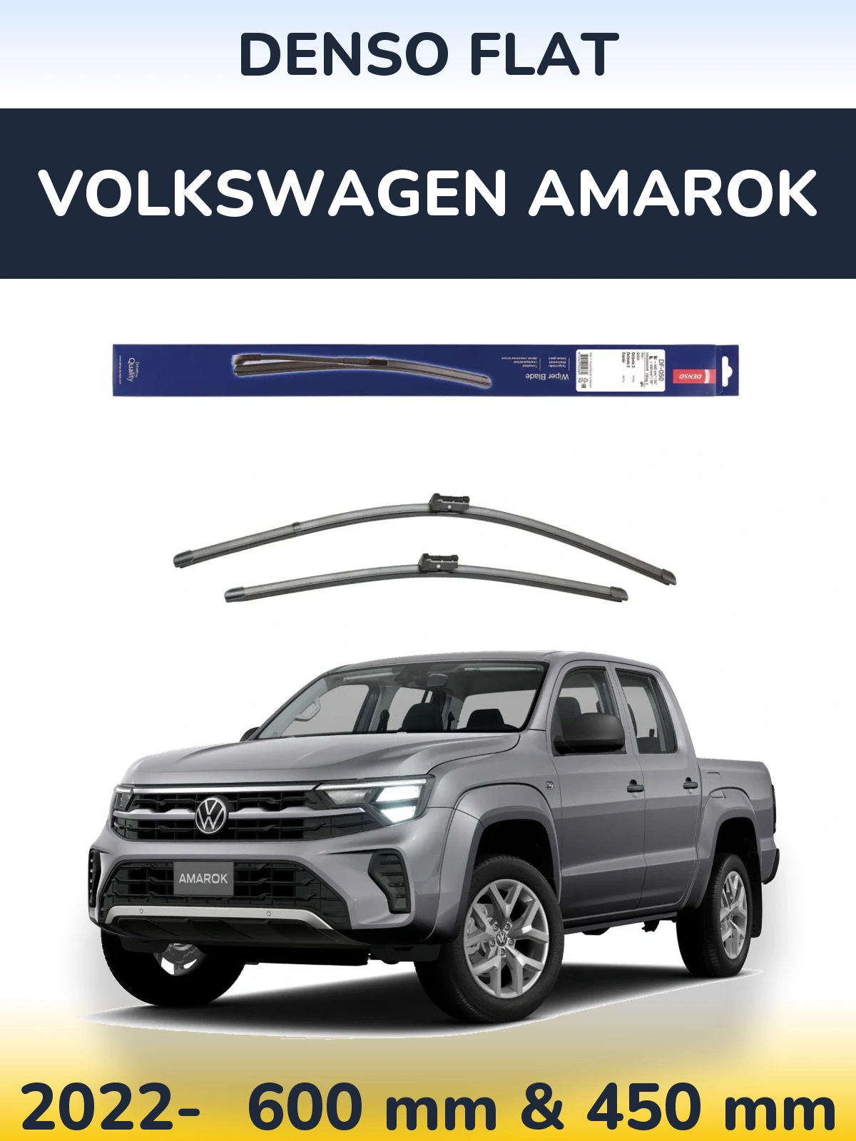 Front wiper blade set Denso Flat 600 & 450 mm for Volkswagen Amarok 2022-2026