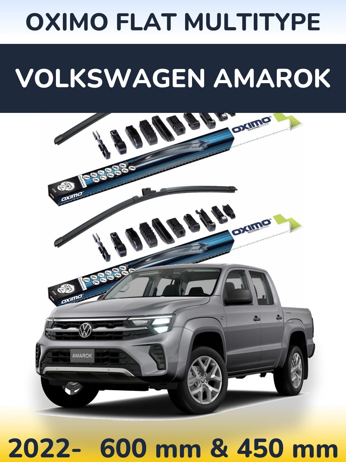 Front wiper blade set Oximo Flat MultiTipoe 600 & 450 mm for Volkswagen Amarok 2022-2026