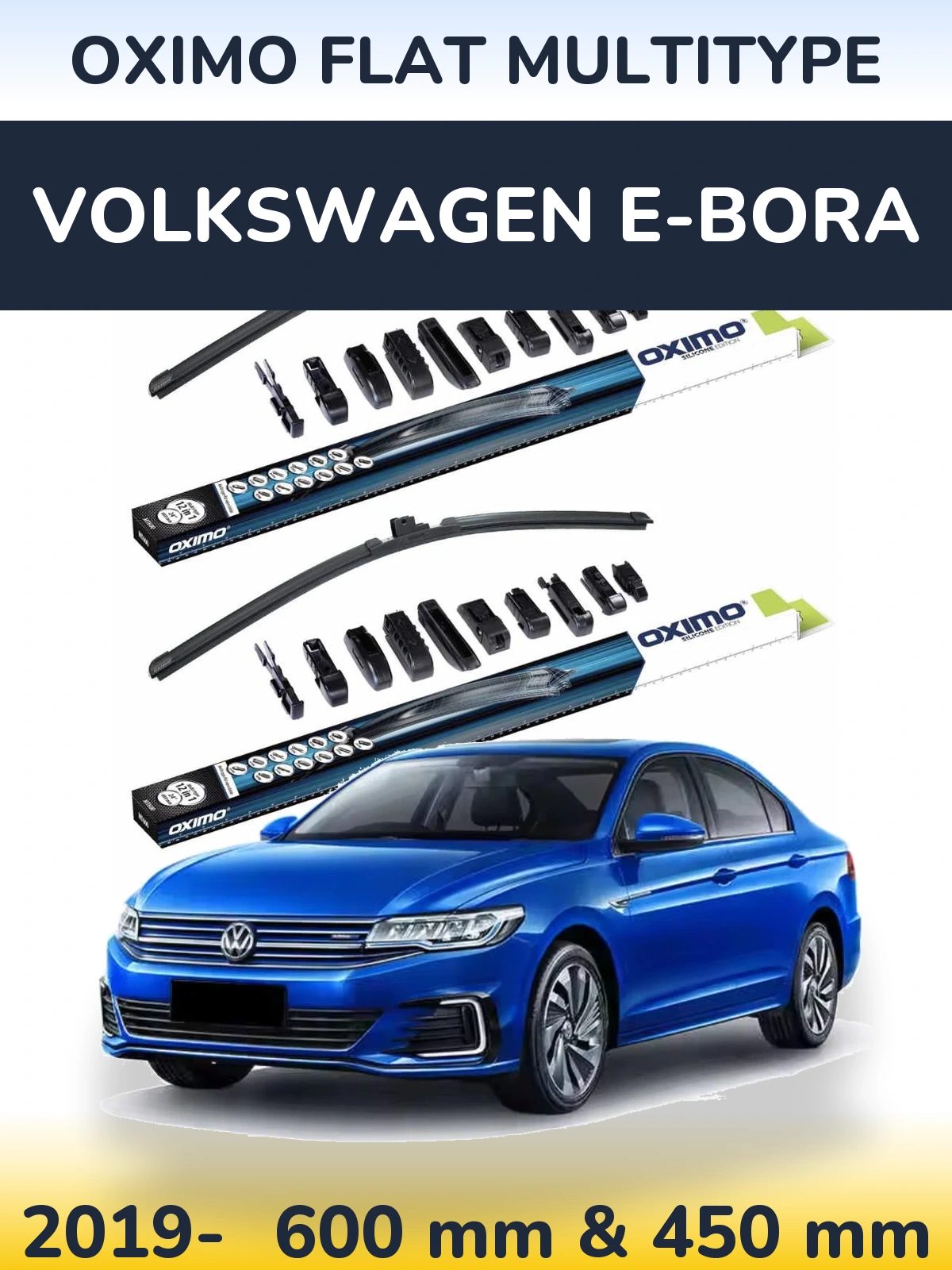 Front wiper blade set Oximo Flat MultiTipoe 600 & 450 mm for Volkswagen e-Bora 2019-2026
