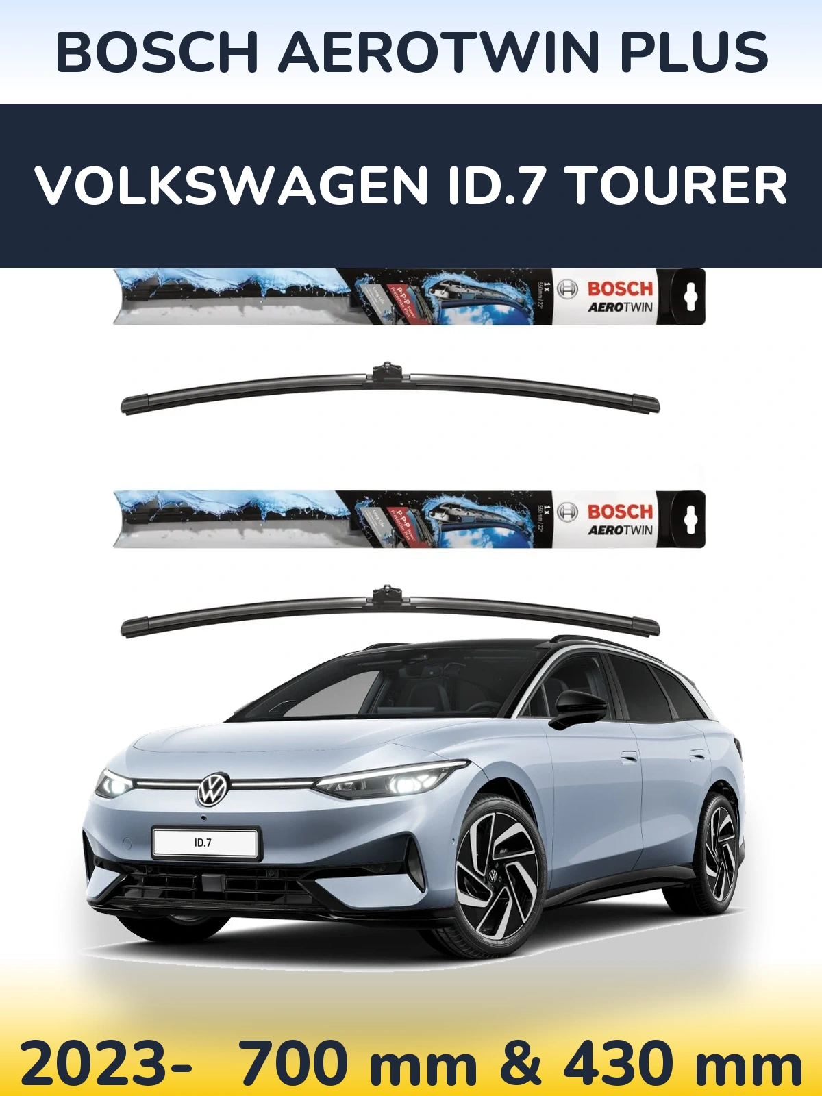 Комплект передних дворников BOSCH AeroTwin Plus 700 & 430 мм для Volkswagen ID.7 Tourer 2023-2026