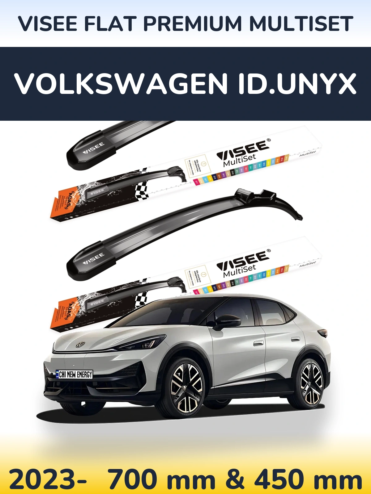 Front wiper blade set VISEE FLAT PREMIUM MultiSet 700 & 450 mm for Volkswagen ID.UNYX 2023-2026