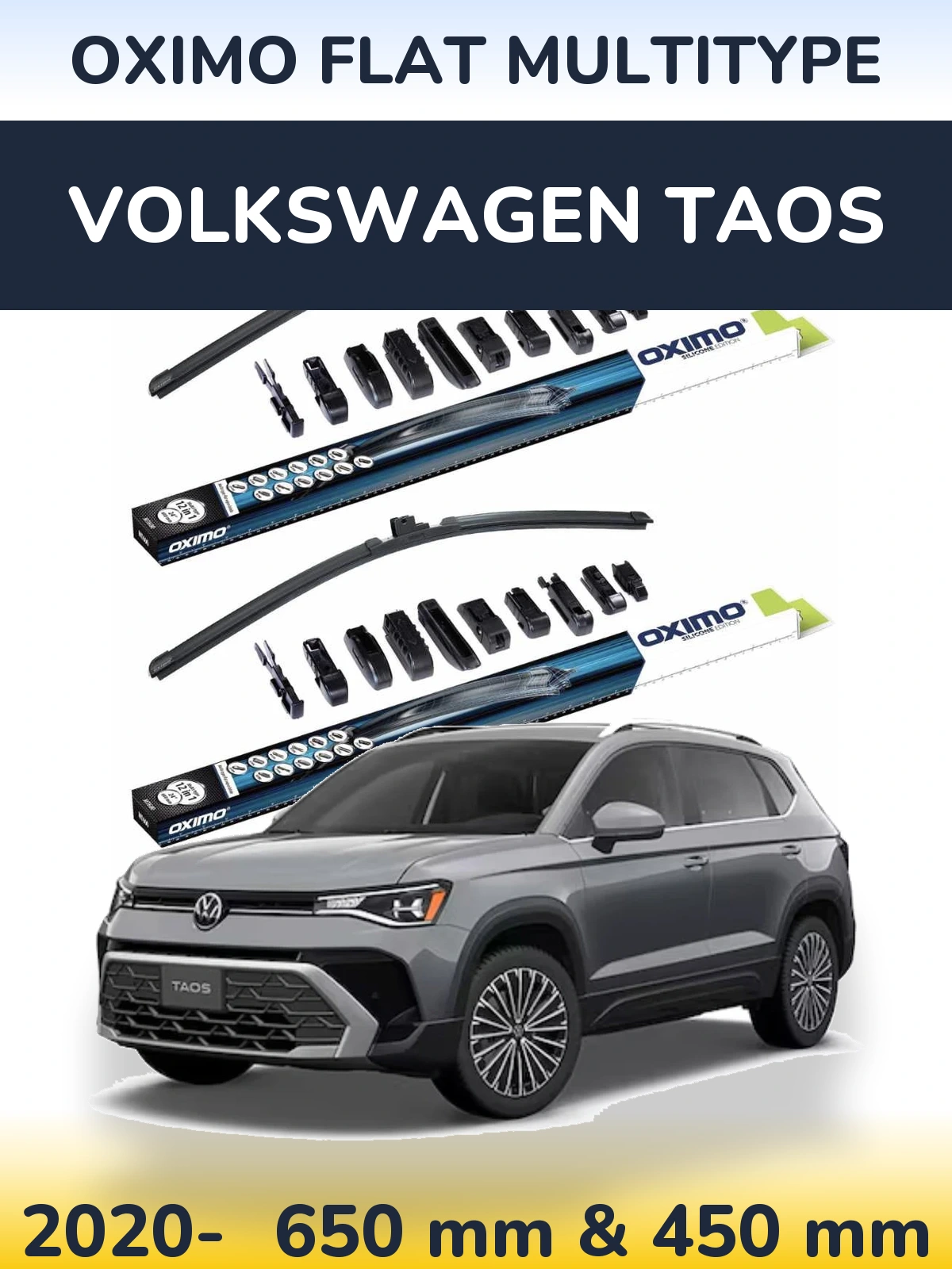 Front wiper blade set Oximo Flat MultiTipoe 650 & 450 mm for Volkswagen Taos 2020-2026