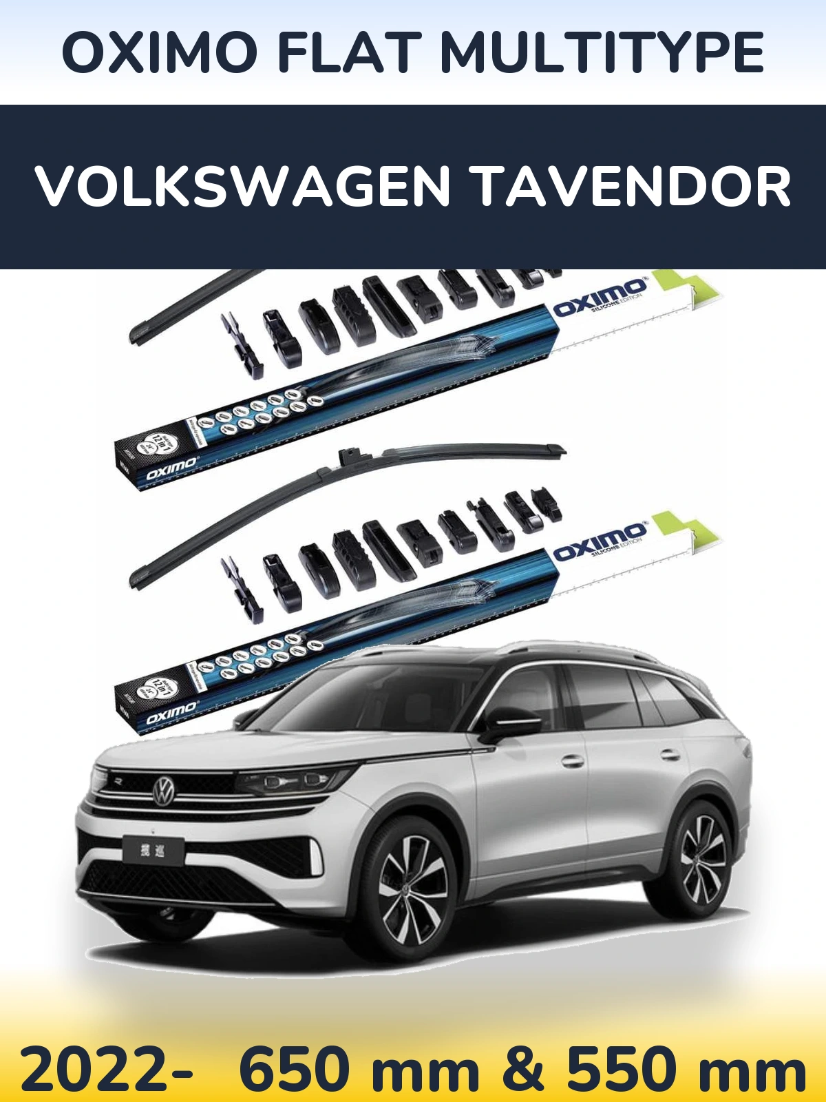 Front wiper blade set Oximo Flat MultiTipoe 650 & 550 mm for Volkswagen Tavendor 2022-2026