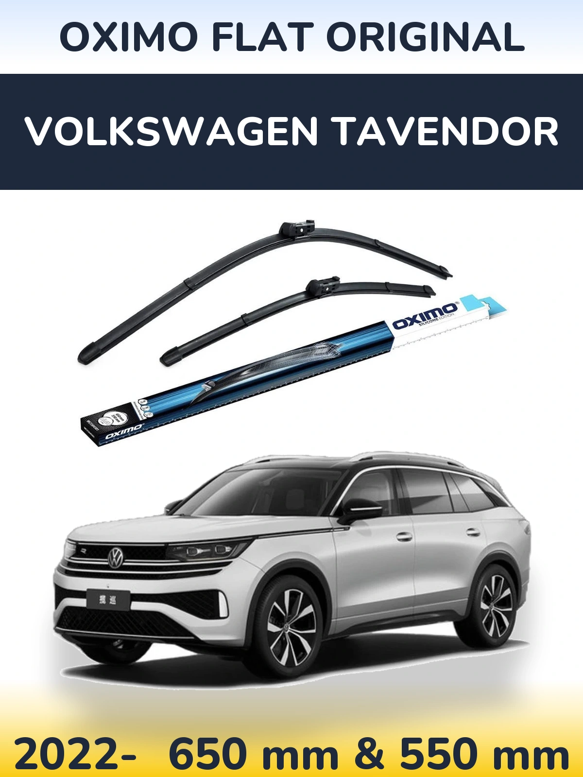 Front wiper blade set Oximo Flat Original 650 & 550 mm for Volkswagen Tavendor 2022-2026