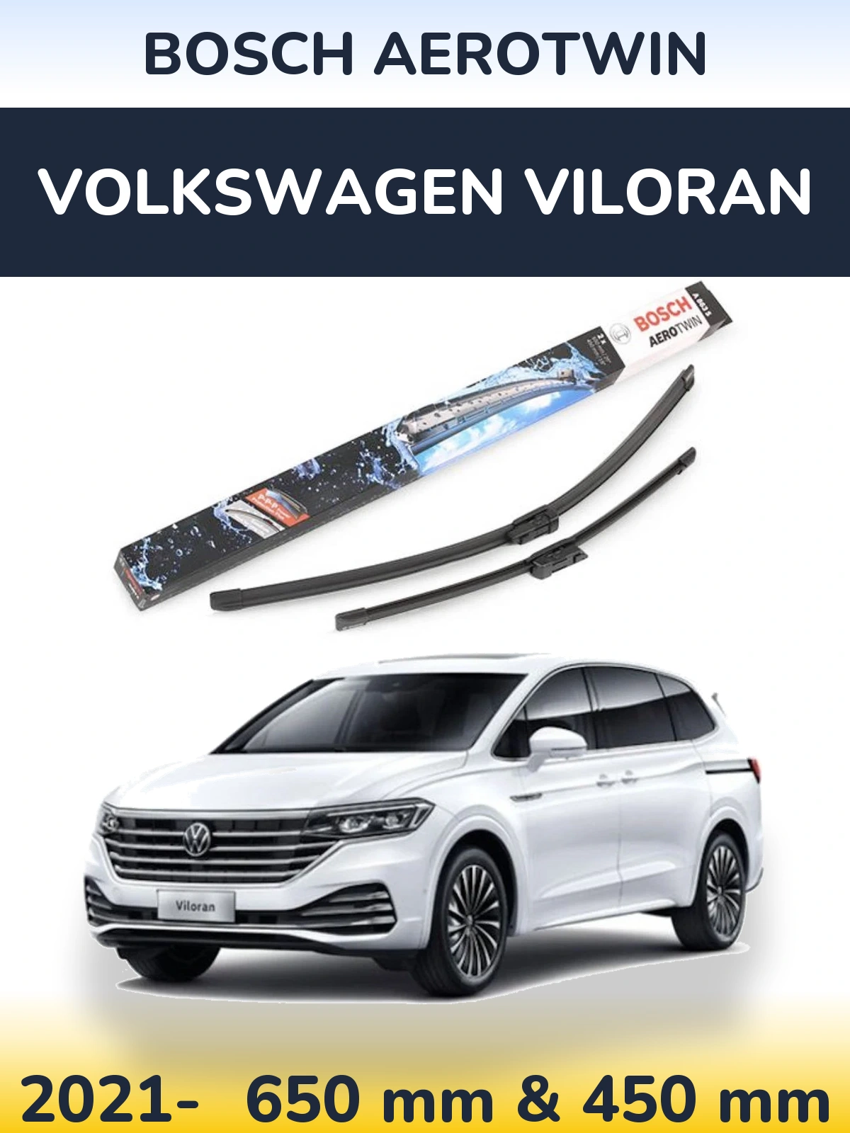 Комплект передніх щіток BOSCH AeroTwin 650 & 450 мм для Volkswagen Viloran 2021-2026