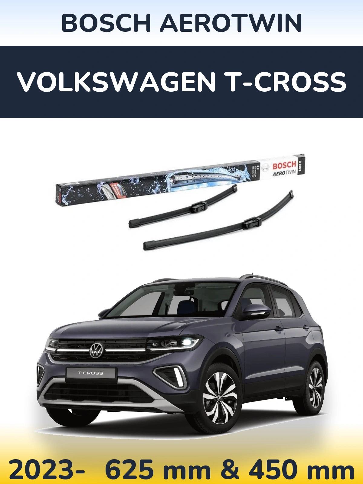 Front wiper blade set BOSCH AeroTwin 625 & 450 mm for Volkswagen T-Cross 2023-2026