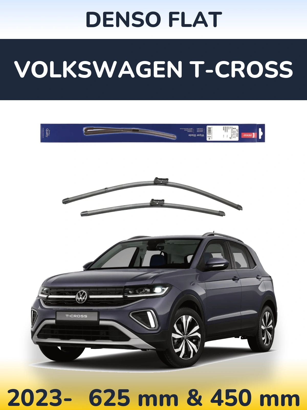 Front wiper blade set Denso Flat 600 & 450 mm for Volkswagen T-Cross 2023-2026