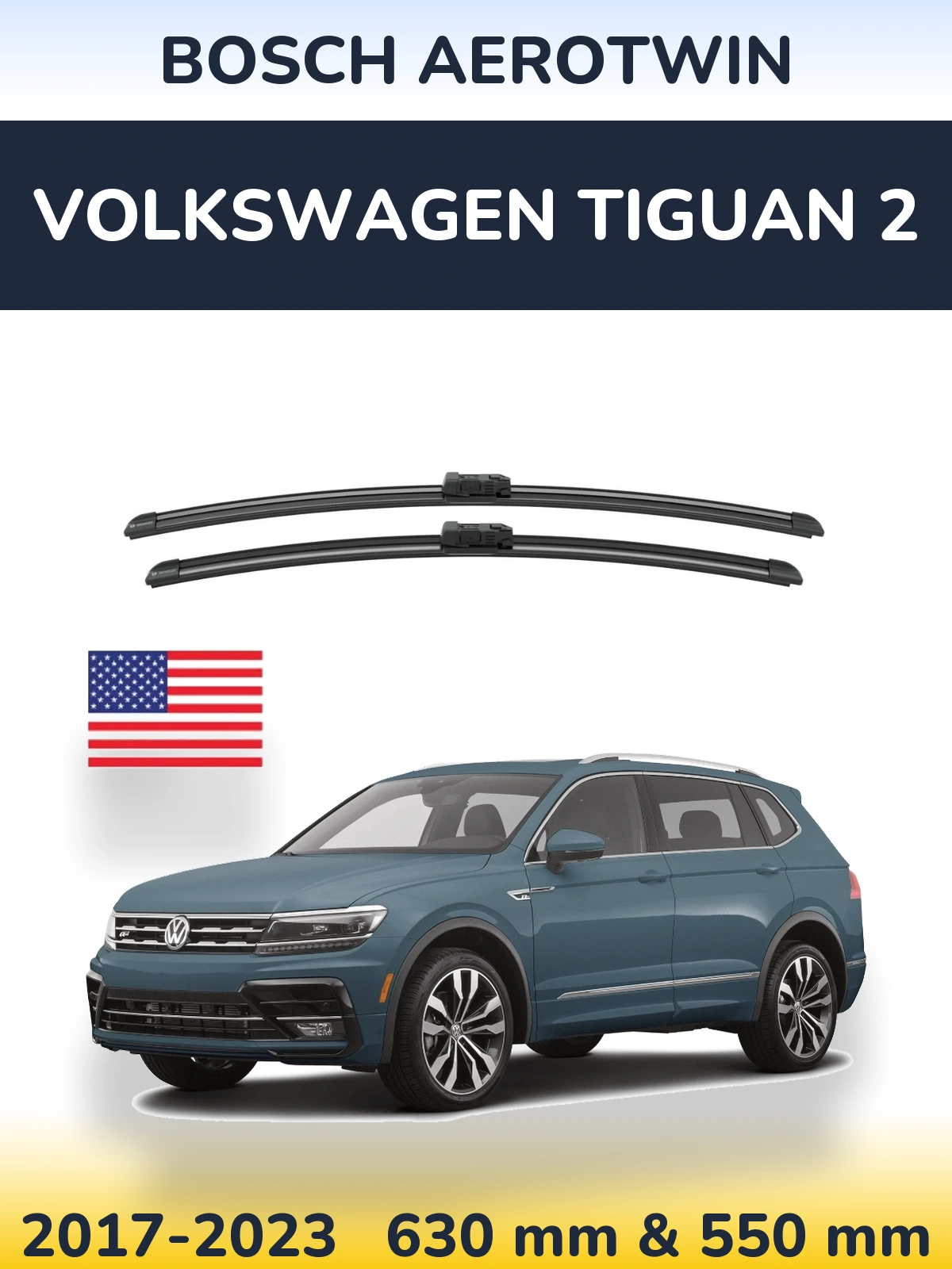 Front wiper blade set BOSCH AeroTwin 625 & 550 mm for Volkswagen Tiguan 2 2017-2023