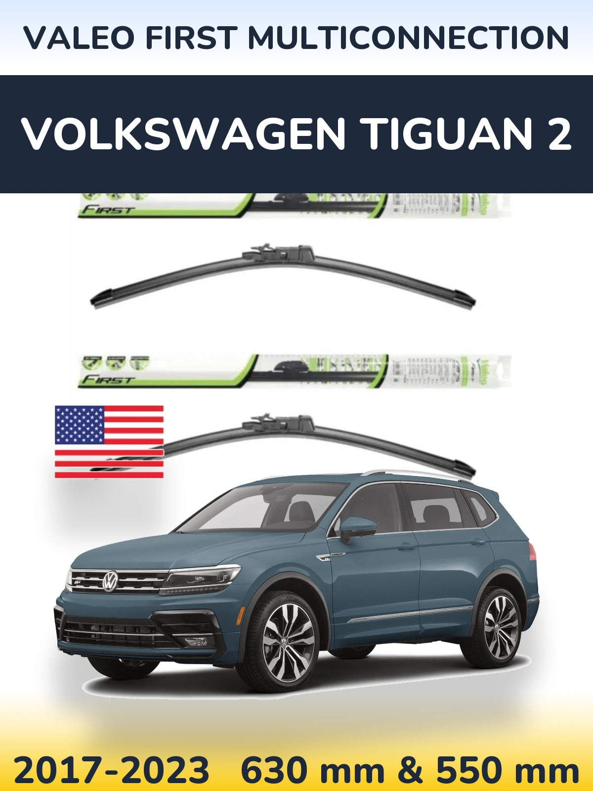 Front wiper blade set Valeo First MultiConnection 600 & 550 mm for Volkswagen Tiguan 2 2017-2023