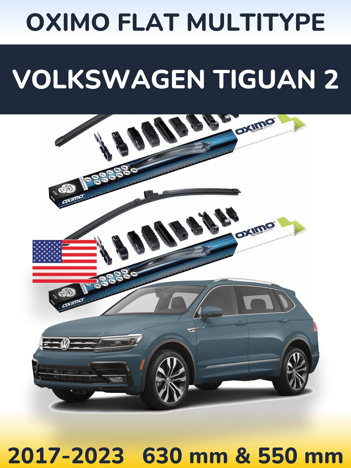 Front wiper blade set Oximo Flat MultiTipoe 600 & 550 mm for Volkswagen Tiguan 2 2017-2023