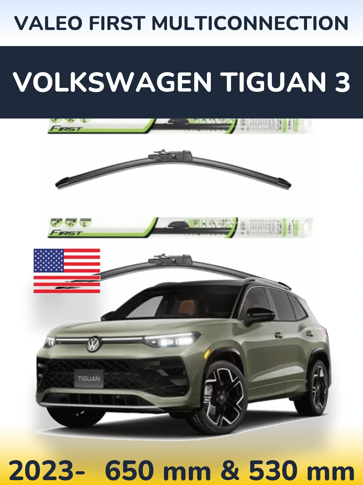 Front wiper blade set Valeo First MultiConnection 650 & 530 mm for Volkswagen Tiguan 3 2023-2026