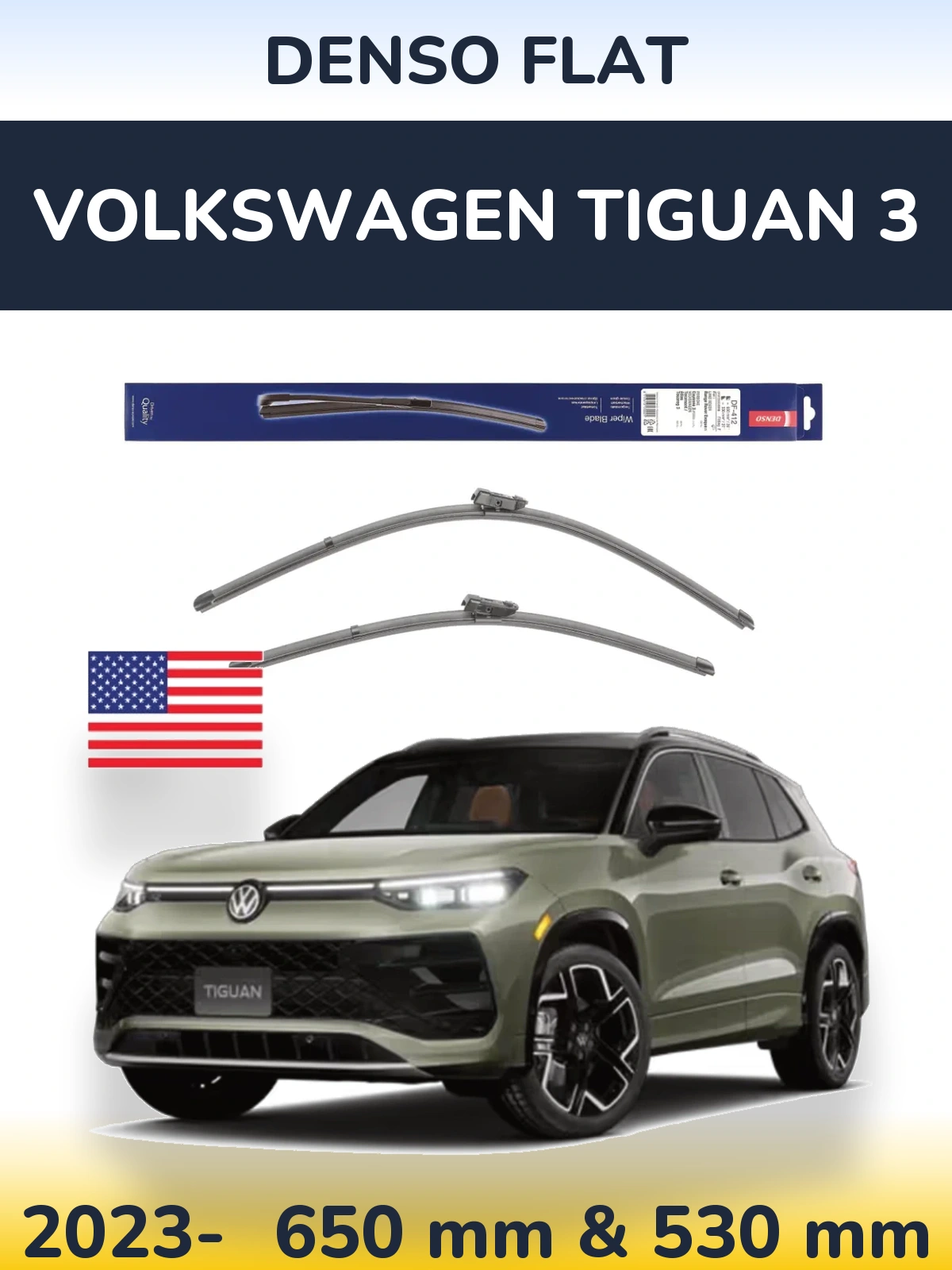 Комплект передних дворников Denso Flat 650 & 530 мм для Volkswagen Tiguan 3 2023-2026