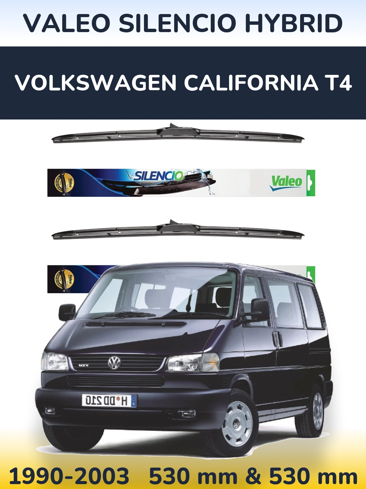 Комплект передних дворников Valeo Silencio Hybrid 530 & 530 мм для Volkswagen California T4 1990-2003