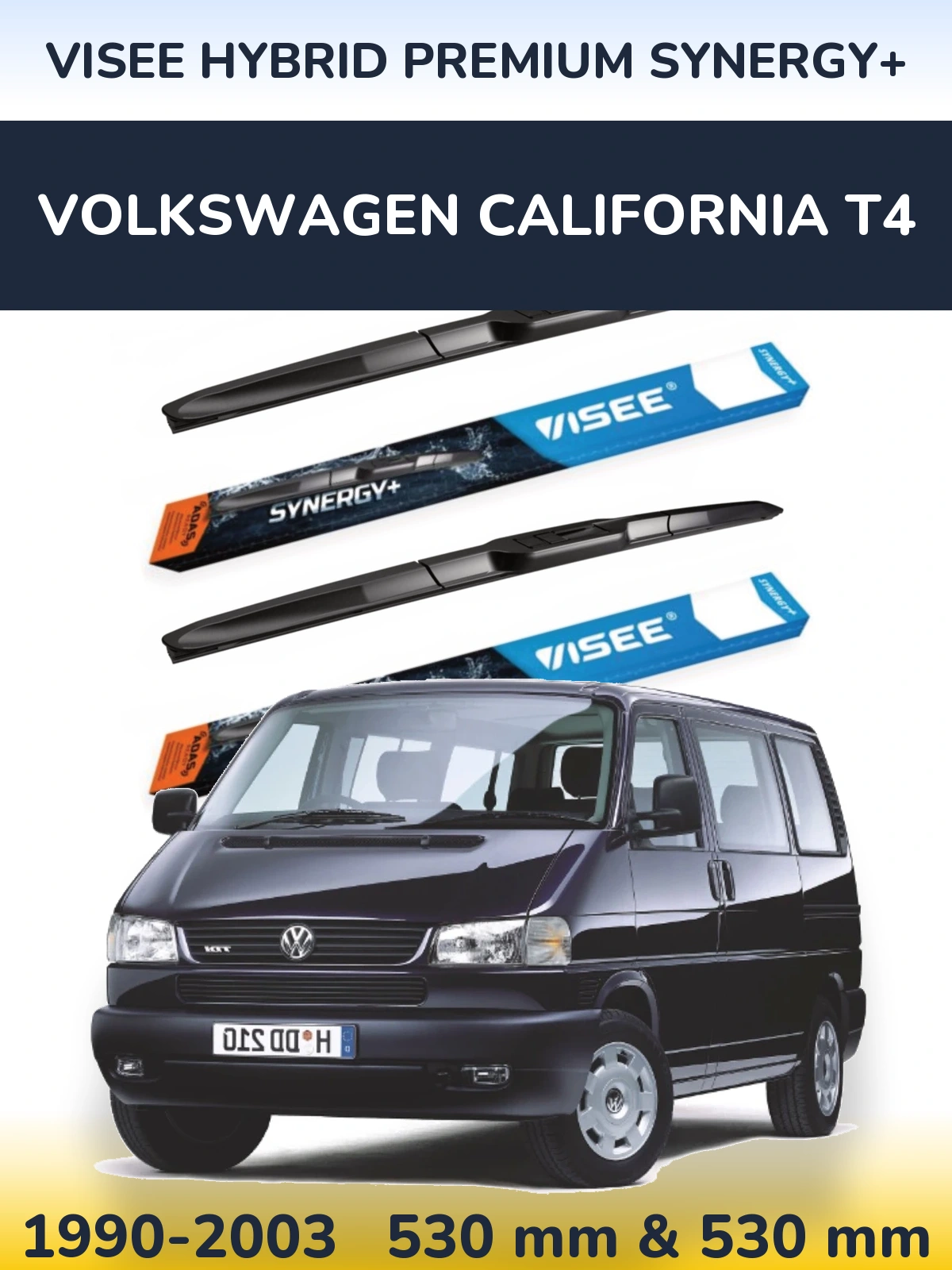 Front wiper blade set VISEE HYBRID PREMIUM SYNERGY+ 530 & 530 mm for Volkswagen California T4 1990-2003
