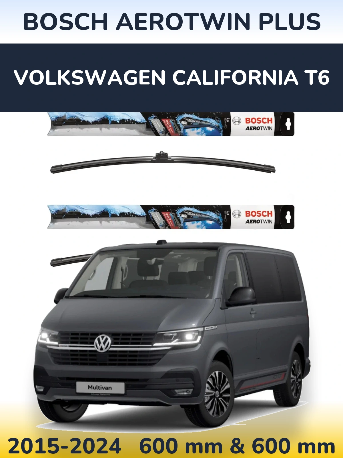 Комплект передних дворников BOSCH AeroTwin Plus 600 & 600 мм для Volkswagen California T6 2015-2024