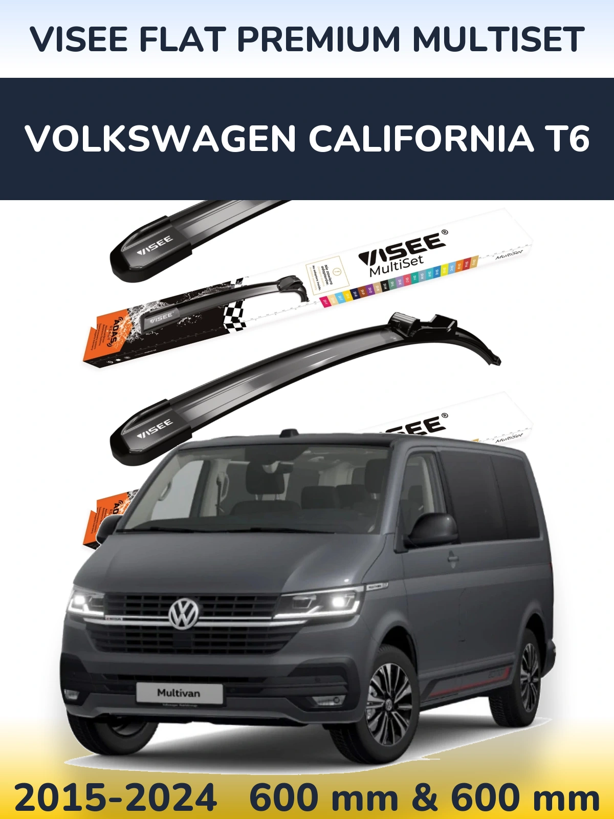 Front wiper blade set VISEE FLAT PREMIUM MultiSet 600 & 600 mm for Volkswagen California T6 2015-2024