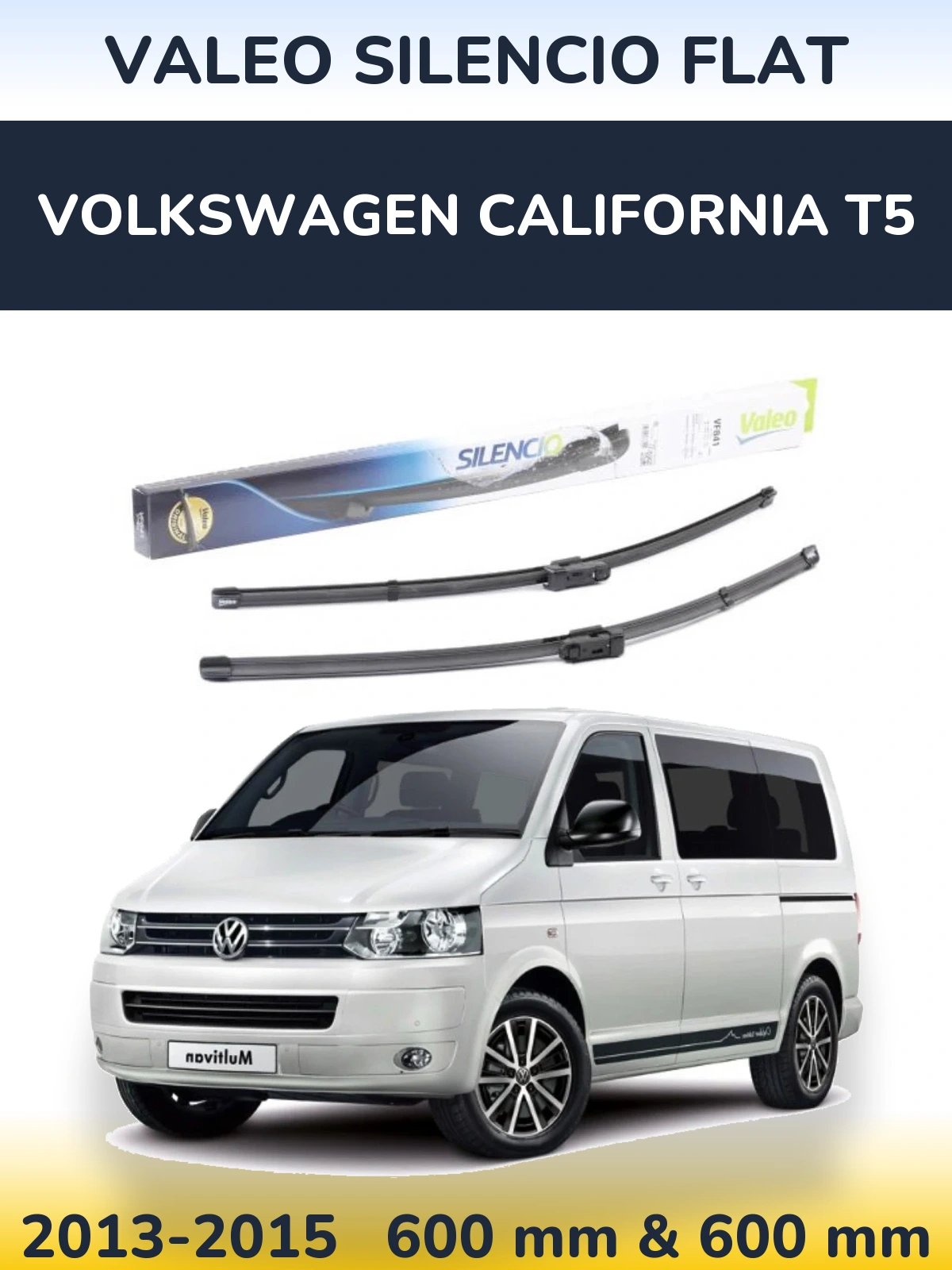 Front wiper blade set Valeo Silencio Flat 600 & 600 mm for Volkswagen California T5 2013-2015