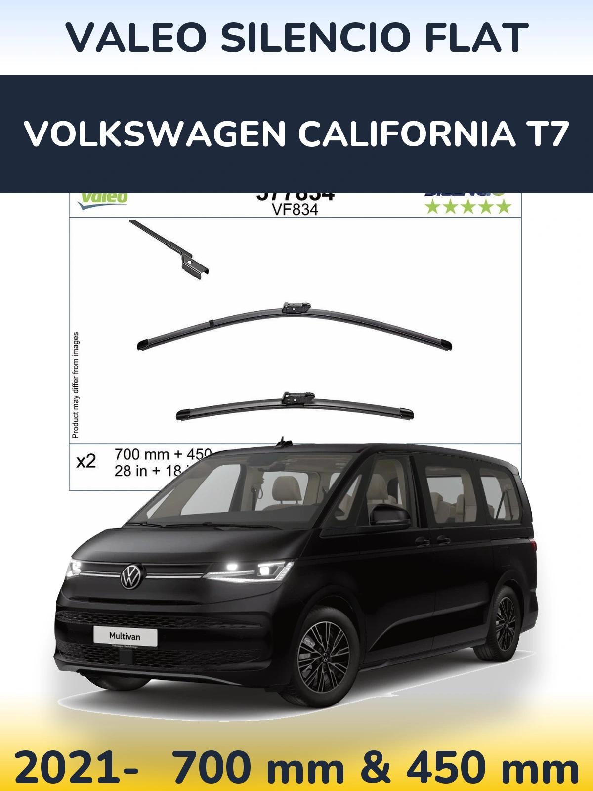Front wiper blade set Valeo Silencio Flat 700 & 450 mm for Volkswagen California T7 2021-2026