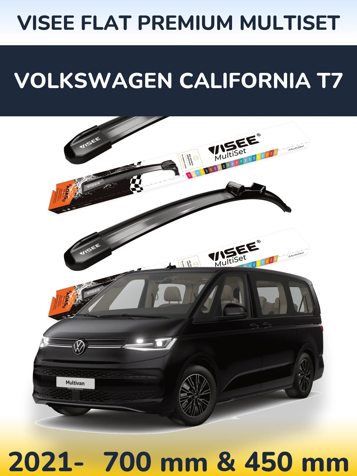 Front wiper blade set VISEE FLAT PREMIUM MultiSet 700 & 450 mm for Volkswagen California T7 2021-2026