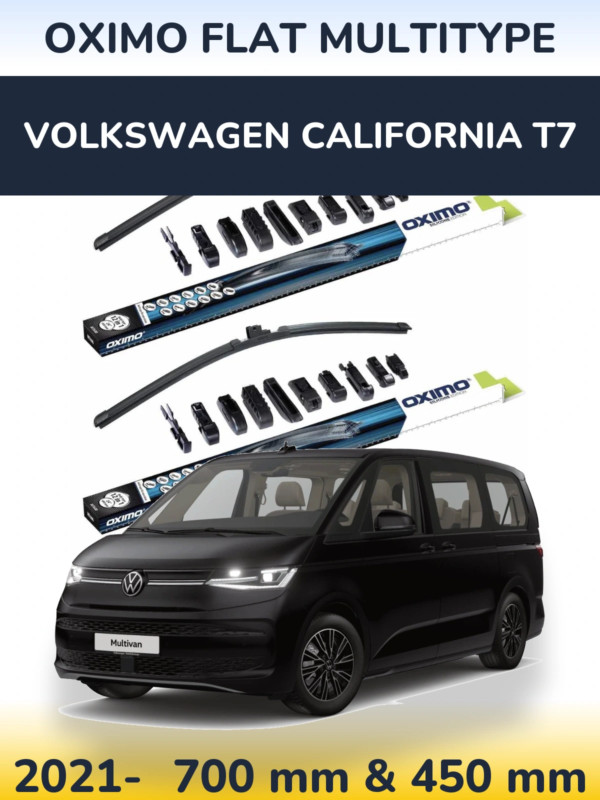 Front wiper blade set Oximo Flat MultiTipoe 700 & 450 mm for Volkswagen California T7 2021-2026