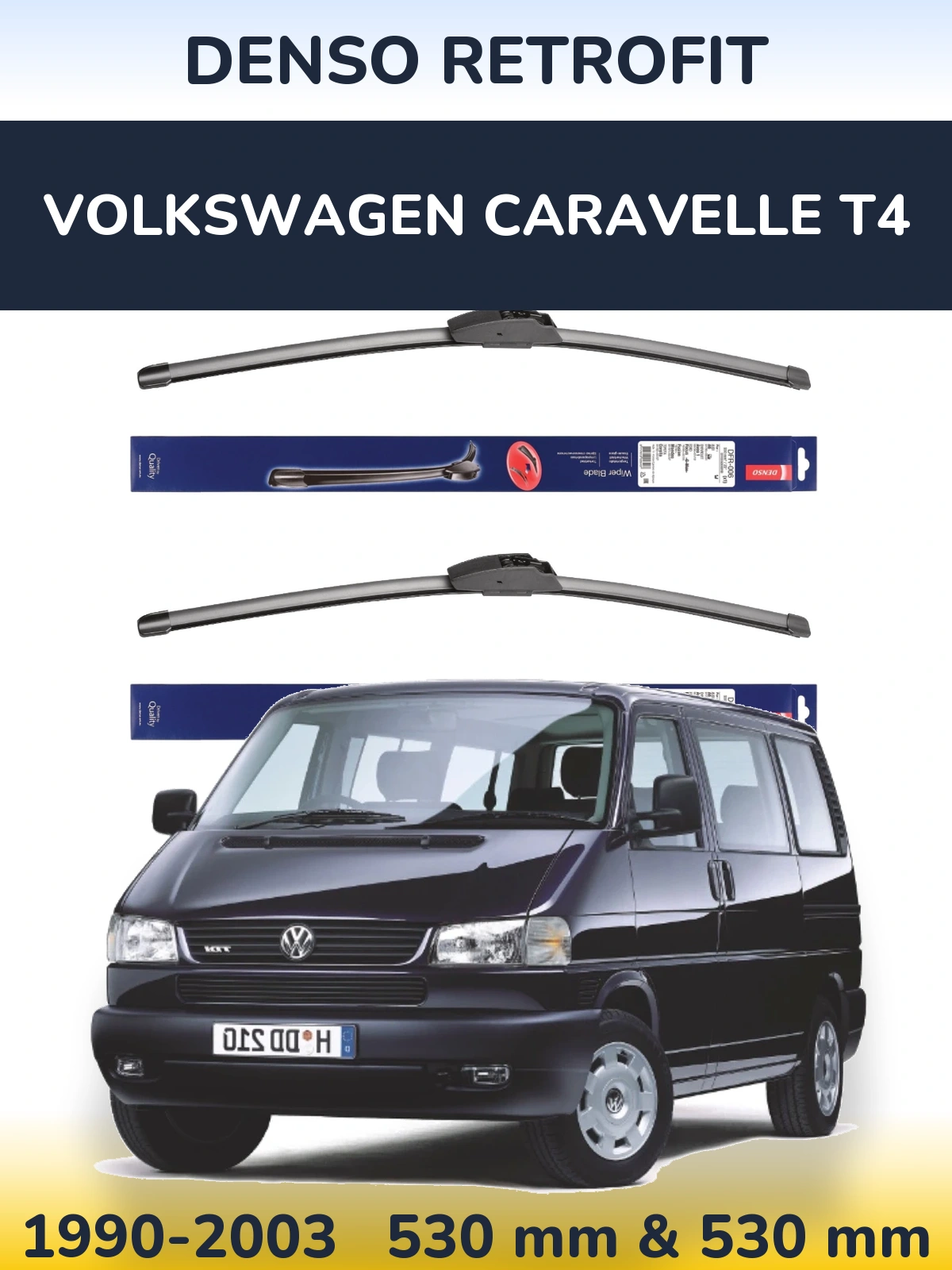 Front wiper blade set Denso Retrofit 530 & 530 mm for Volkswagen Caravelle T4 1990-2003