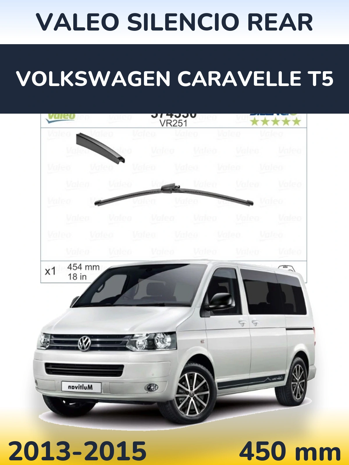Rear wiper blade Valeo Silencio Rear 454 mm for Volkswagen Caravelle T5 2013-2015