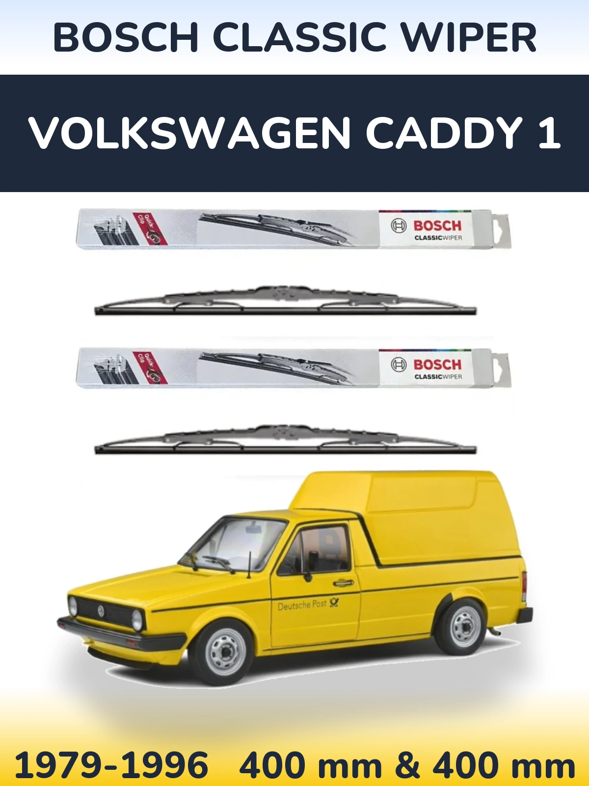Комплект передніх щіток BOSCH Classic Wiper 400 & 400 мм для Volkswagen Caddy 1 1979-1996