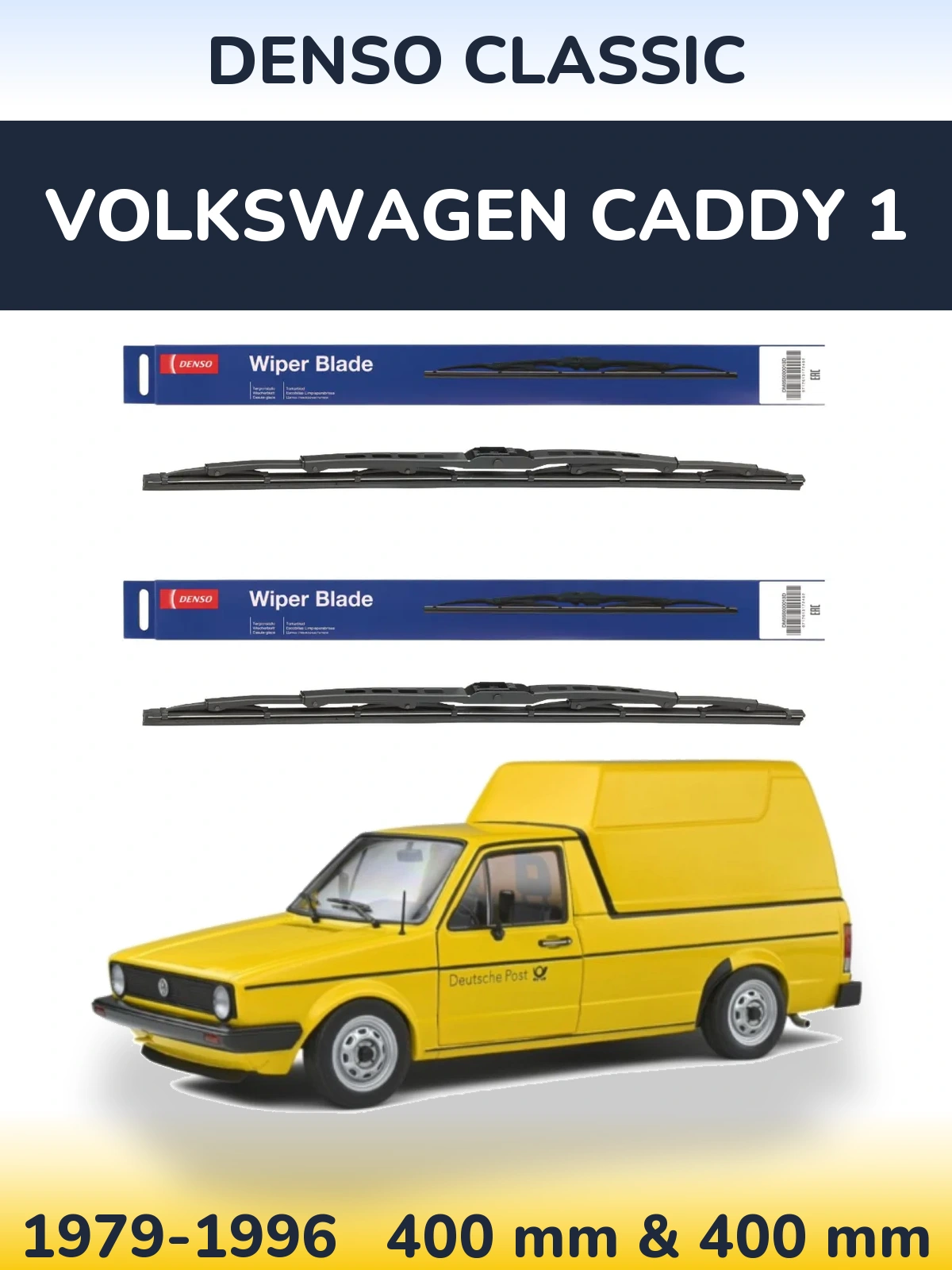 Front wiper blade set Denso Classic 400 & 400 mm for Volkswagen Caddy 1 1979-1996