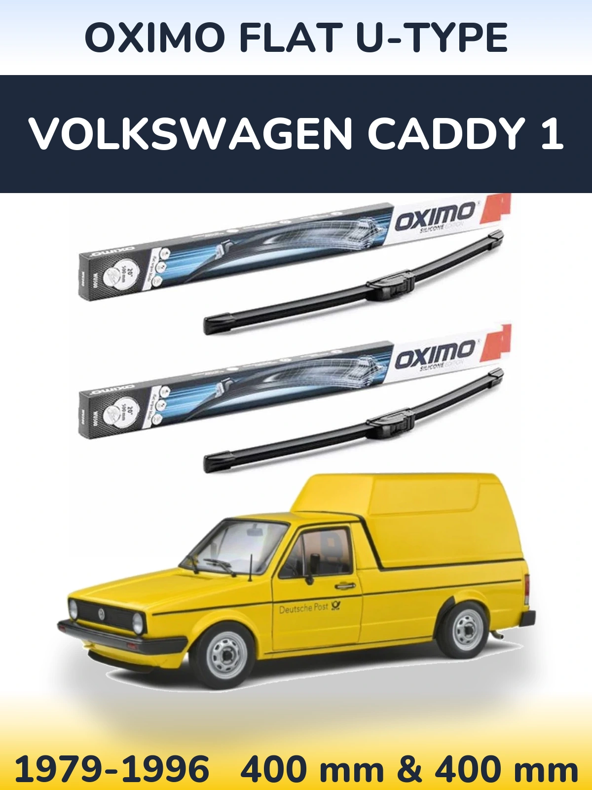 Front wiper blade set Oximo Flat U-type 400 & 400 mm for Volkswagen Caddy 1 1979-1996