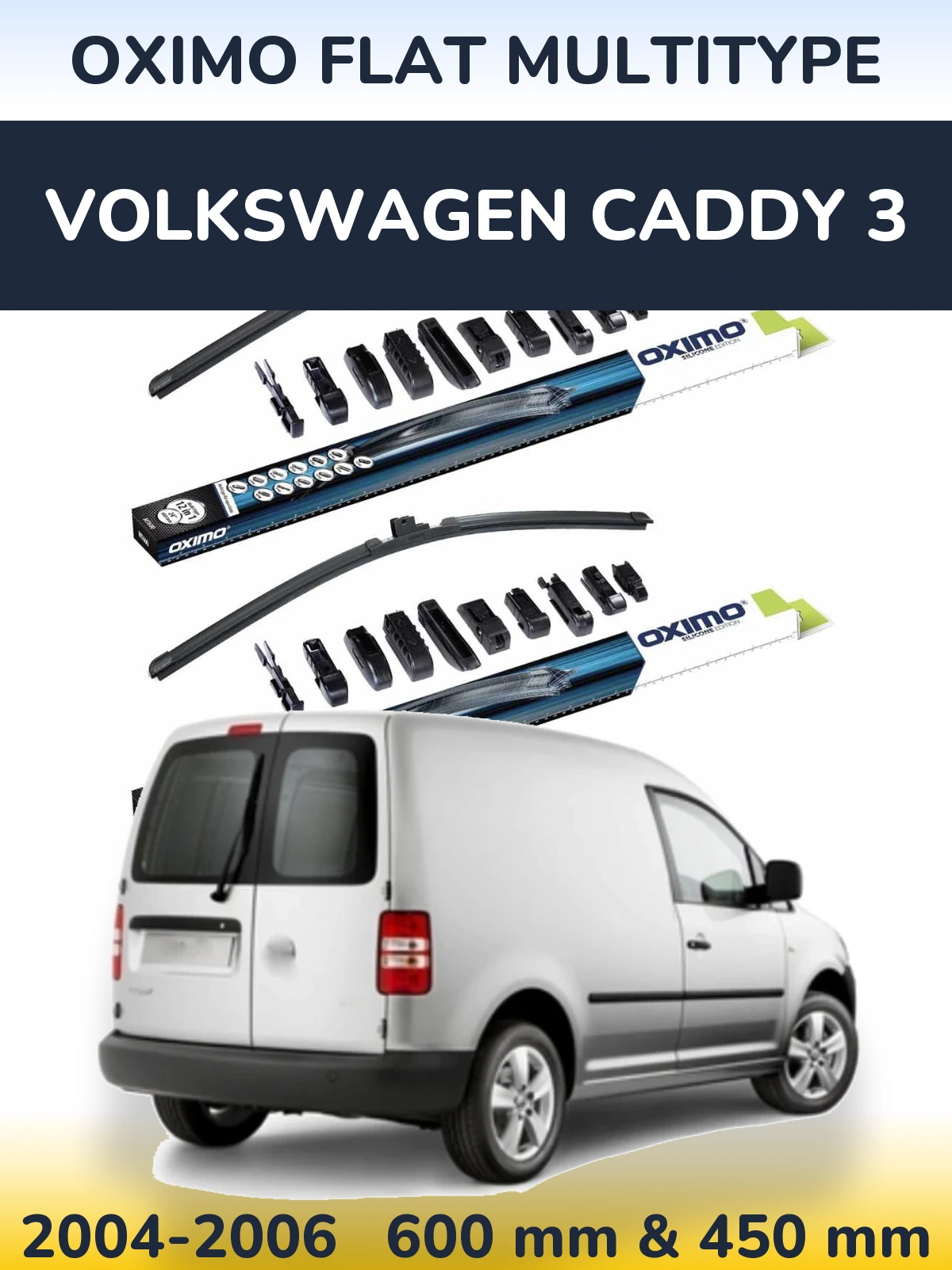Front wiper blade set Oximo Flat MultiTipoe 600 & 450 mm for Volkswagen Caddy 3 2004-2006