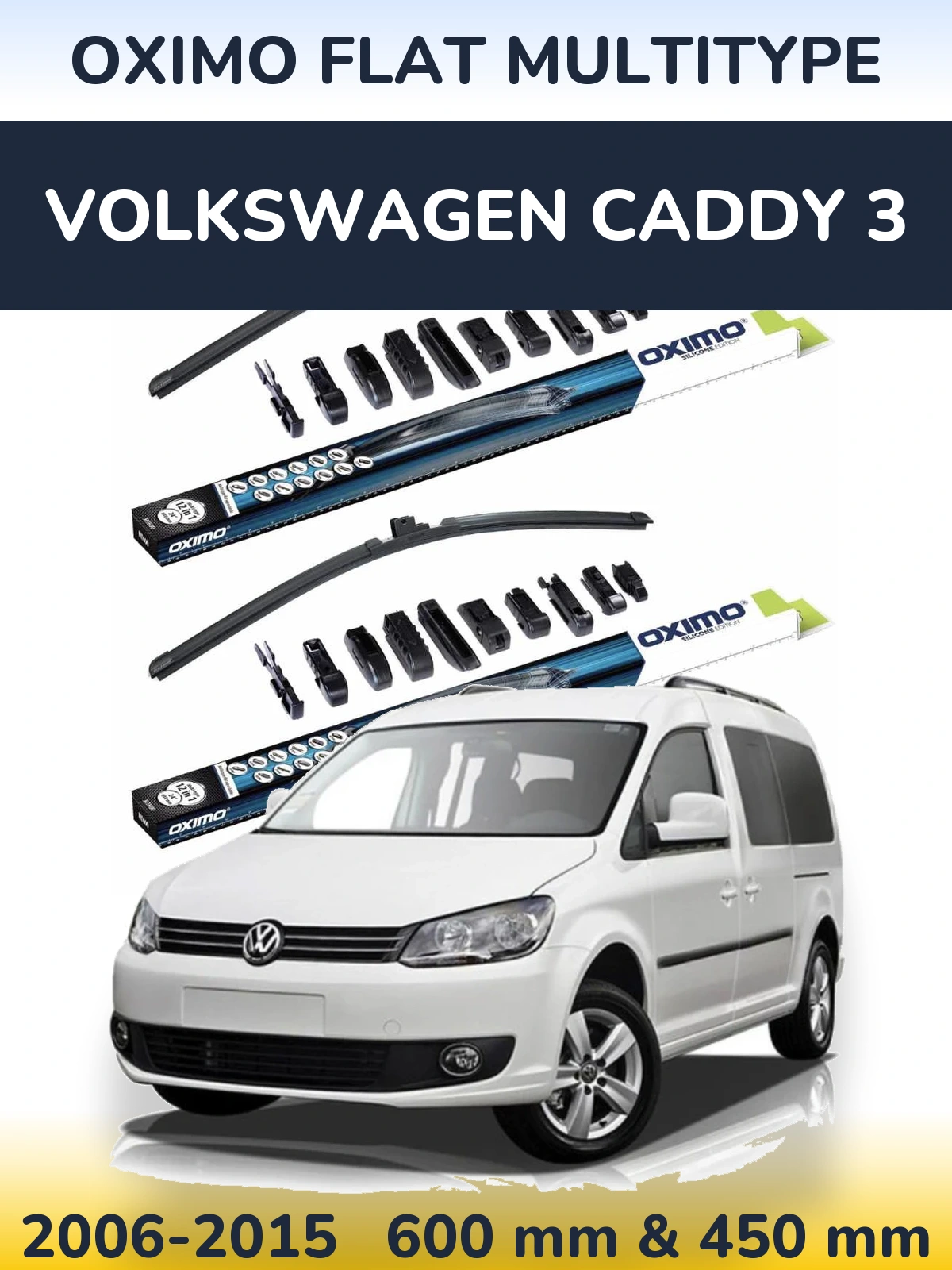 Front wiper blade set Oximo Flat MultiTipoe 600 & 450 mm for Volkswagen Caddy 3 2006-2015