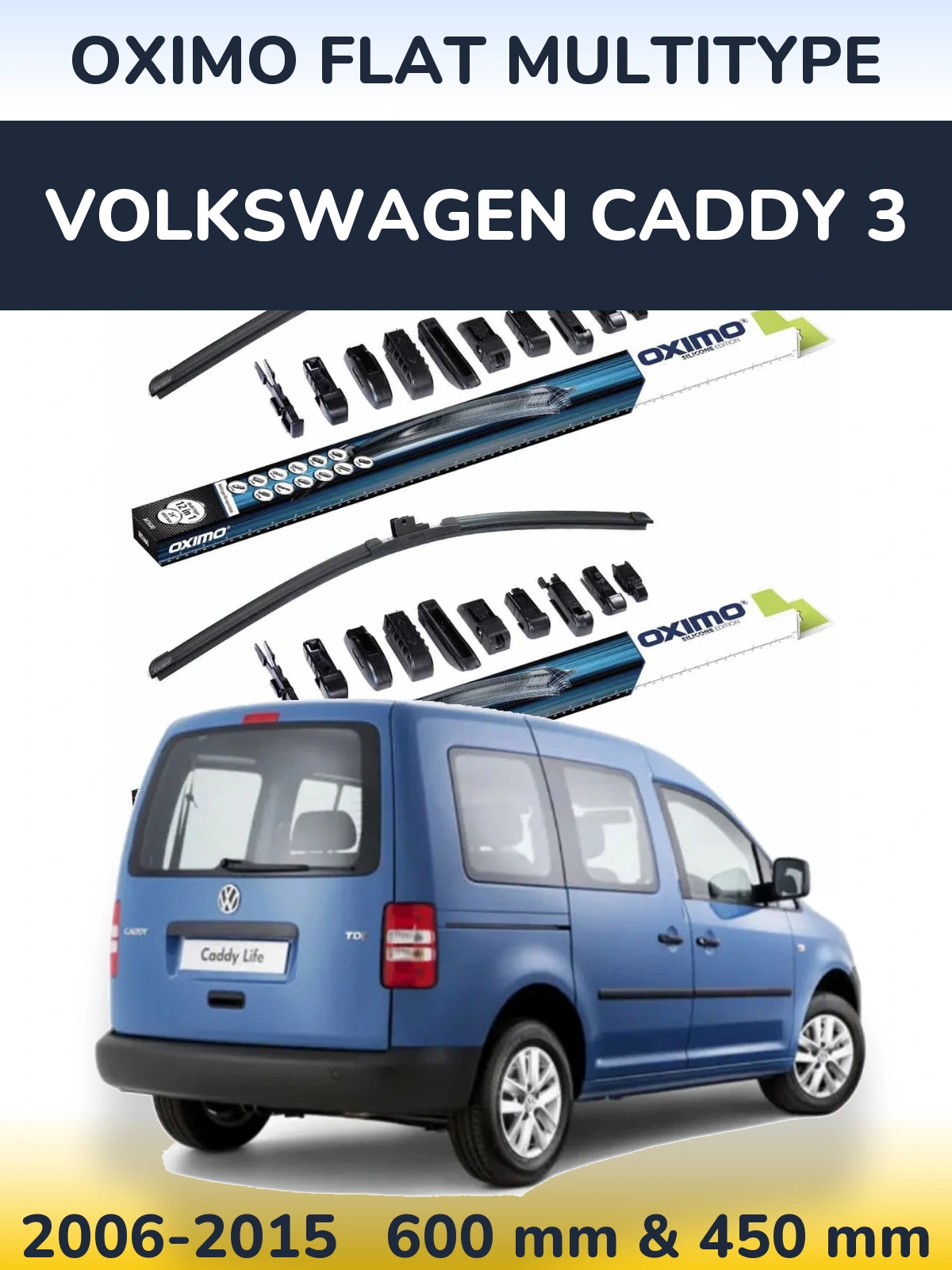 Front wiper blade set Oximo Flat MultiTipoe 600 & 450 mm for Volkswagen Caddy 3 2006-2015